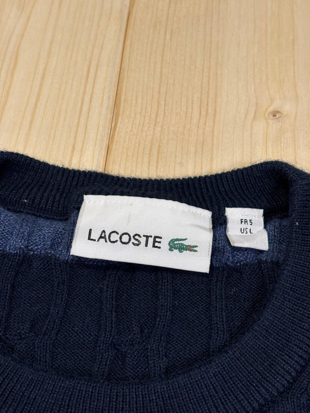 Vintage Lacoste Striped Cable Knit Sweater Crewneck - Navy & Blue