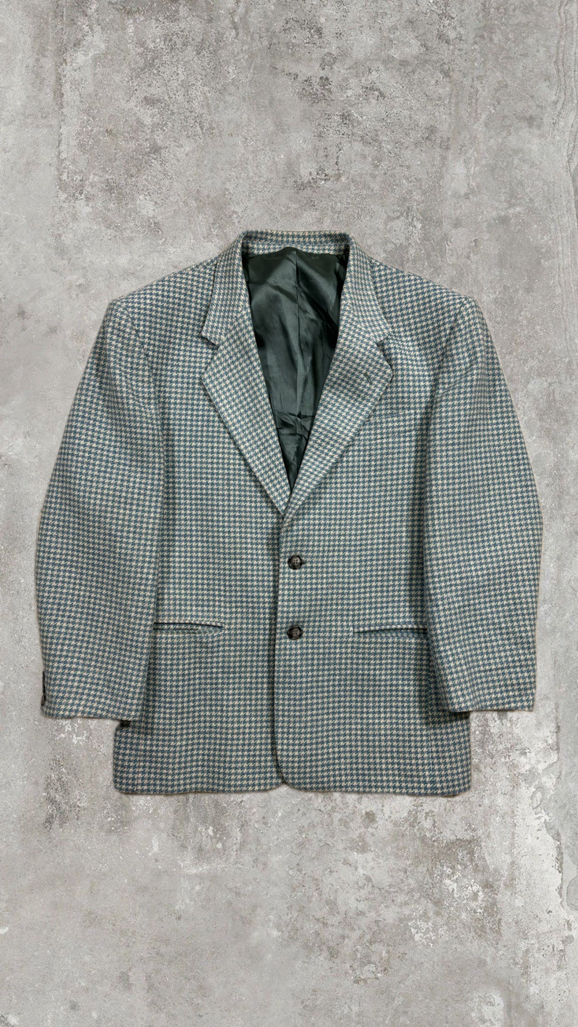 Vintage Stephen Pezzotti Blazer Made in Italy – Turquoise Pied de Poule, Lana Mix (80% Lana), Oversized Fit