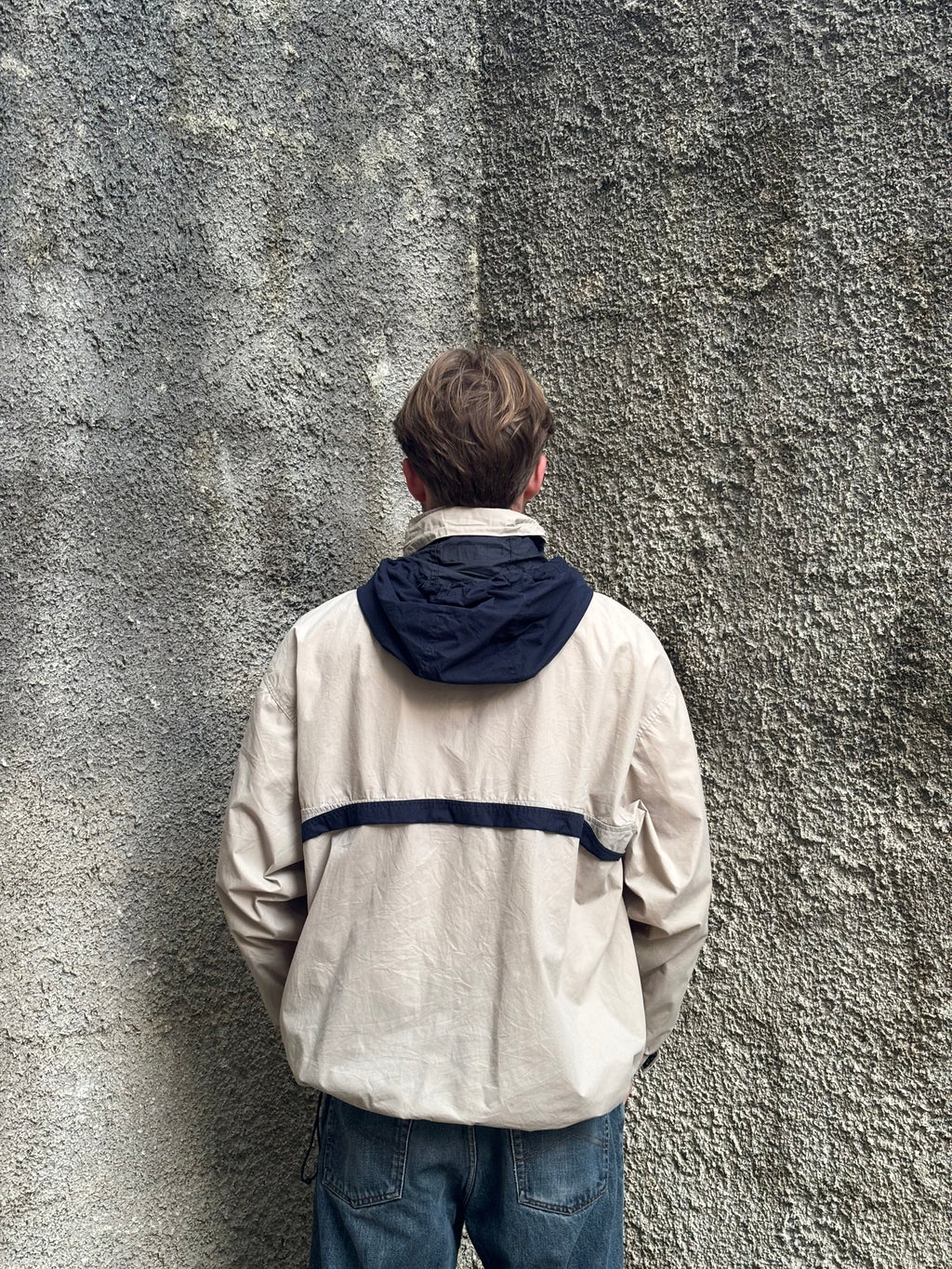 Vintage Chaps Ralph Lauren Hooded Anorak Jacket Beige / Navy