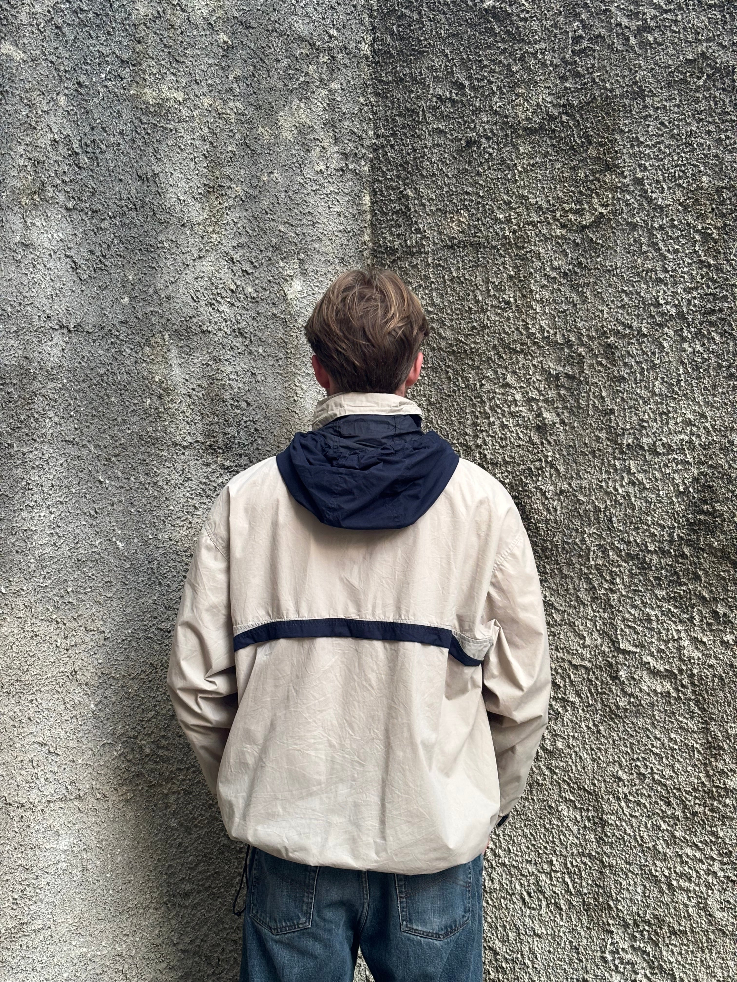 Vintage Chaps Ralph Lauren Hooded Anorak Jacket Beige / Navy