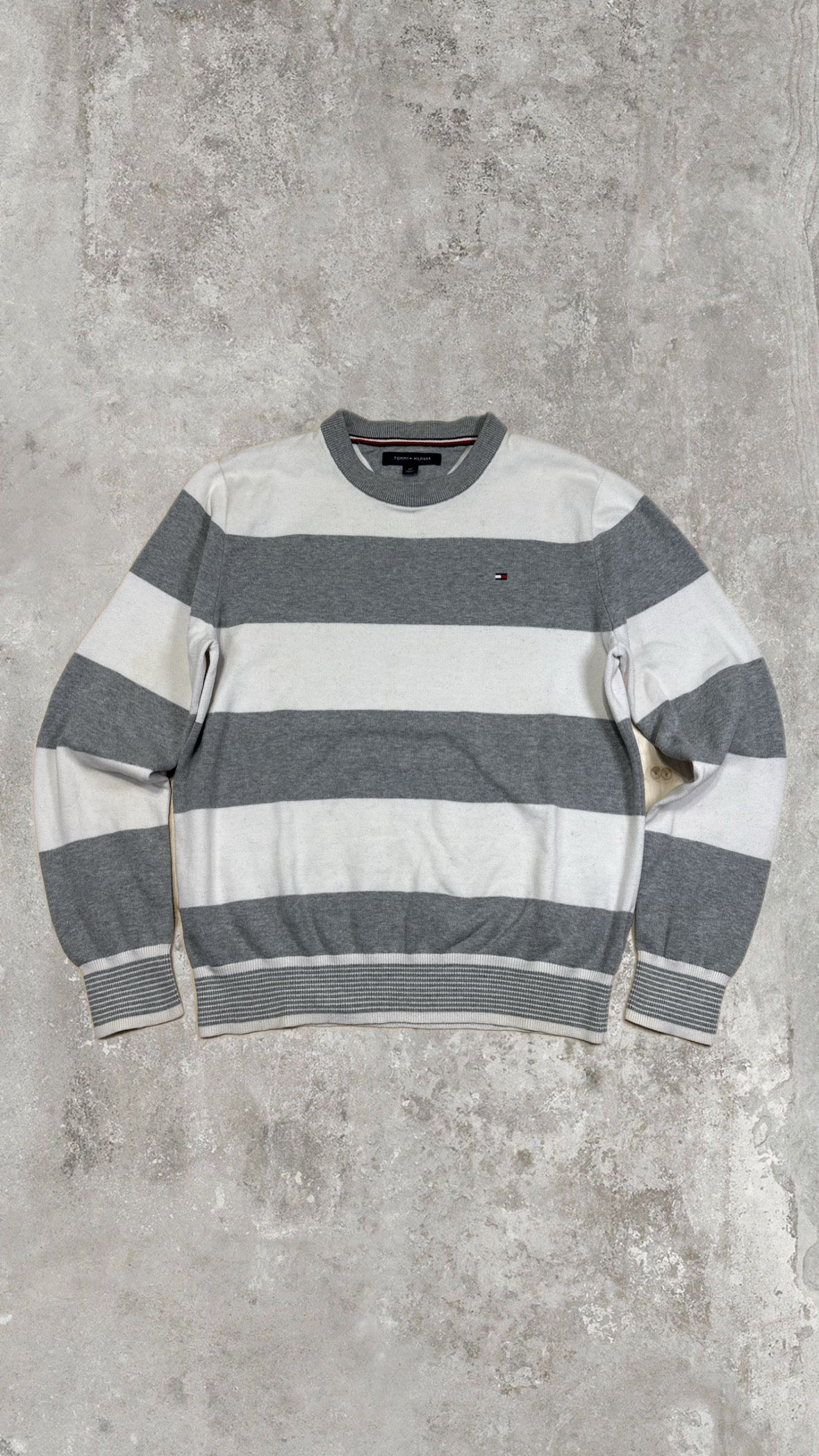 Vintage Tommy Hilfiger Striped Crewneck Sweater – Grey & White