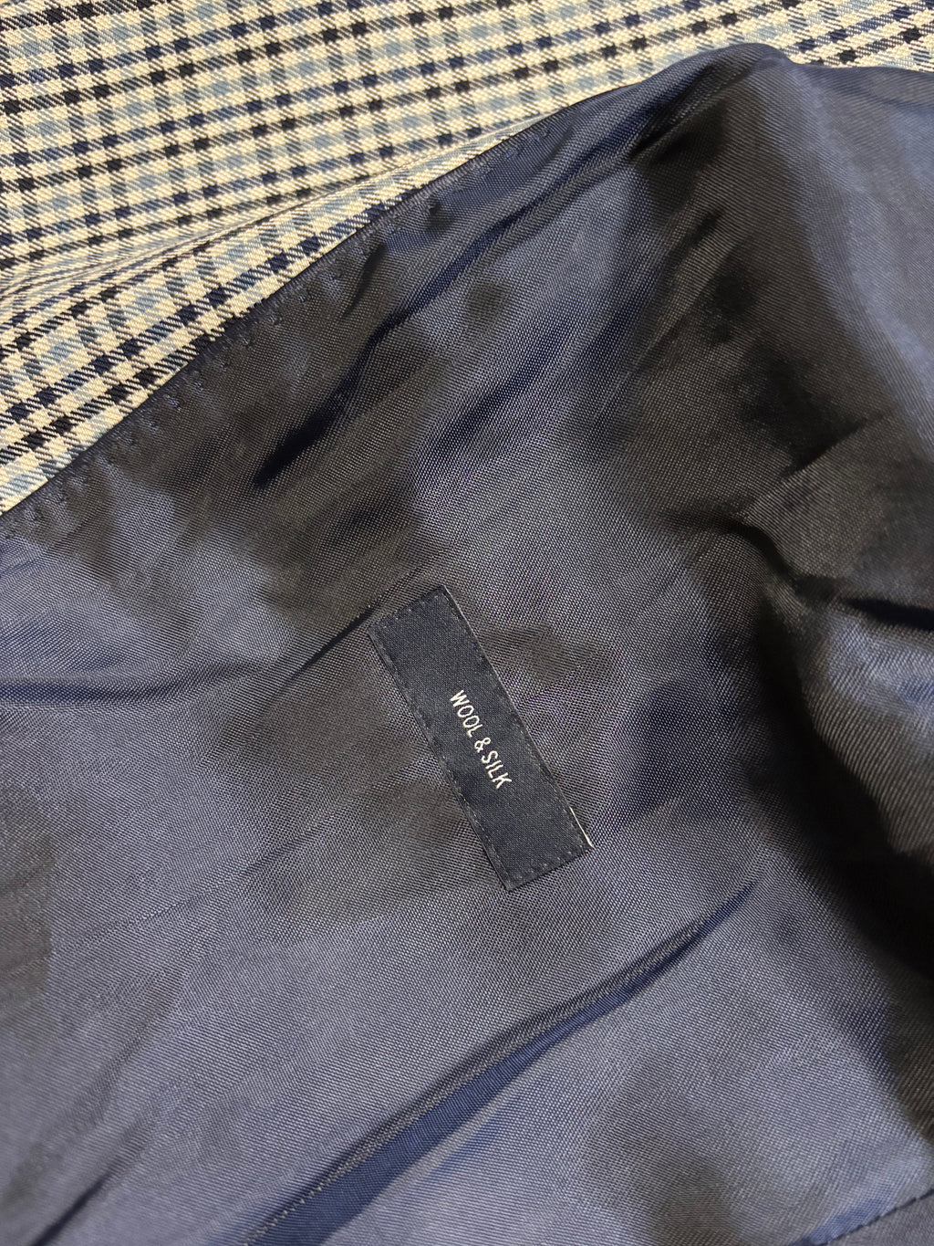 Vintage Schmitt & Lair Blazer Wool & Silk – Micro Check Blu & Bianco, Made in Germany