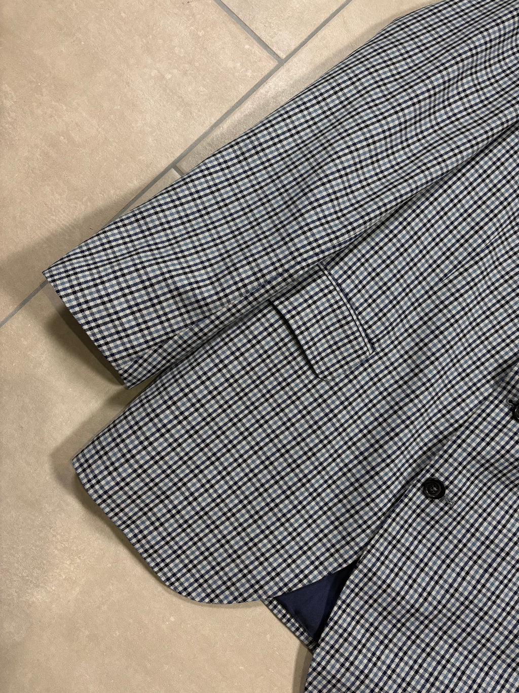 Vintage Schmitt & Lair Blazer Wool & Silk – Micro Check Blu & Bianco, Made in Germany