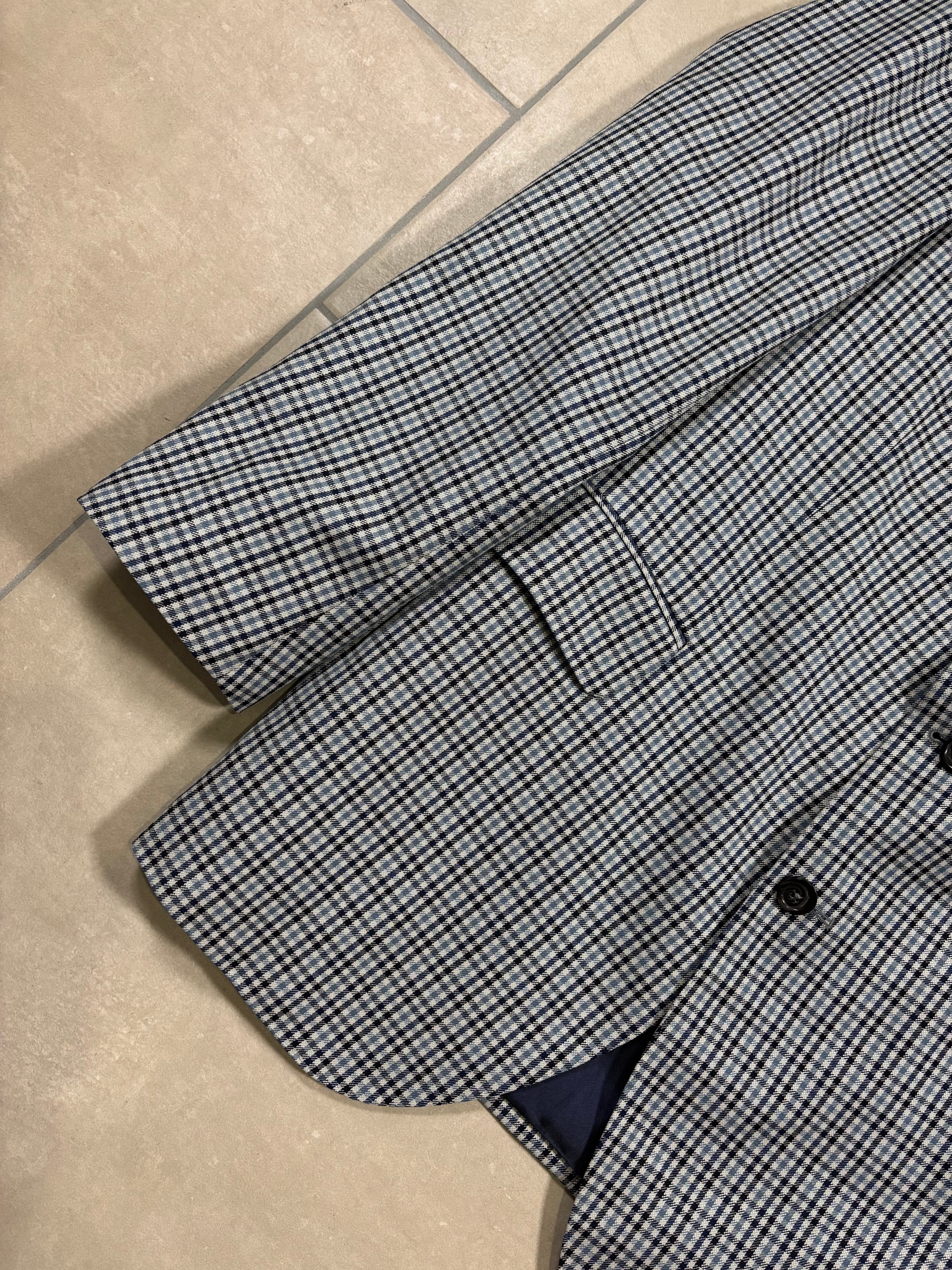 Vintage Schmitt & Lair Blazer Wool & Silk – Micro Check Blu & Bianco, Made in Germany