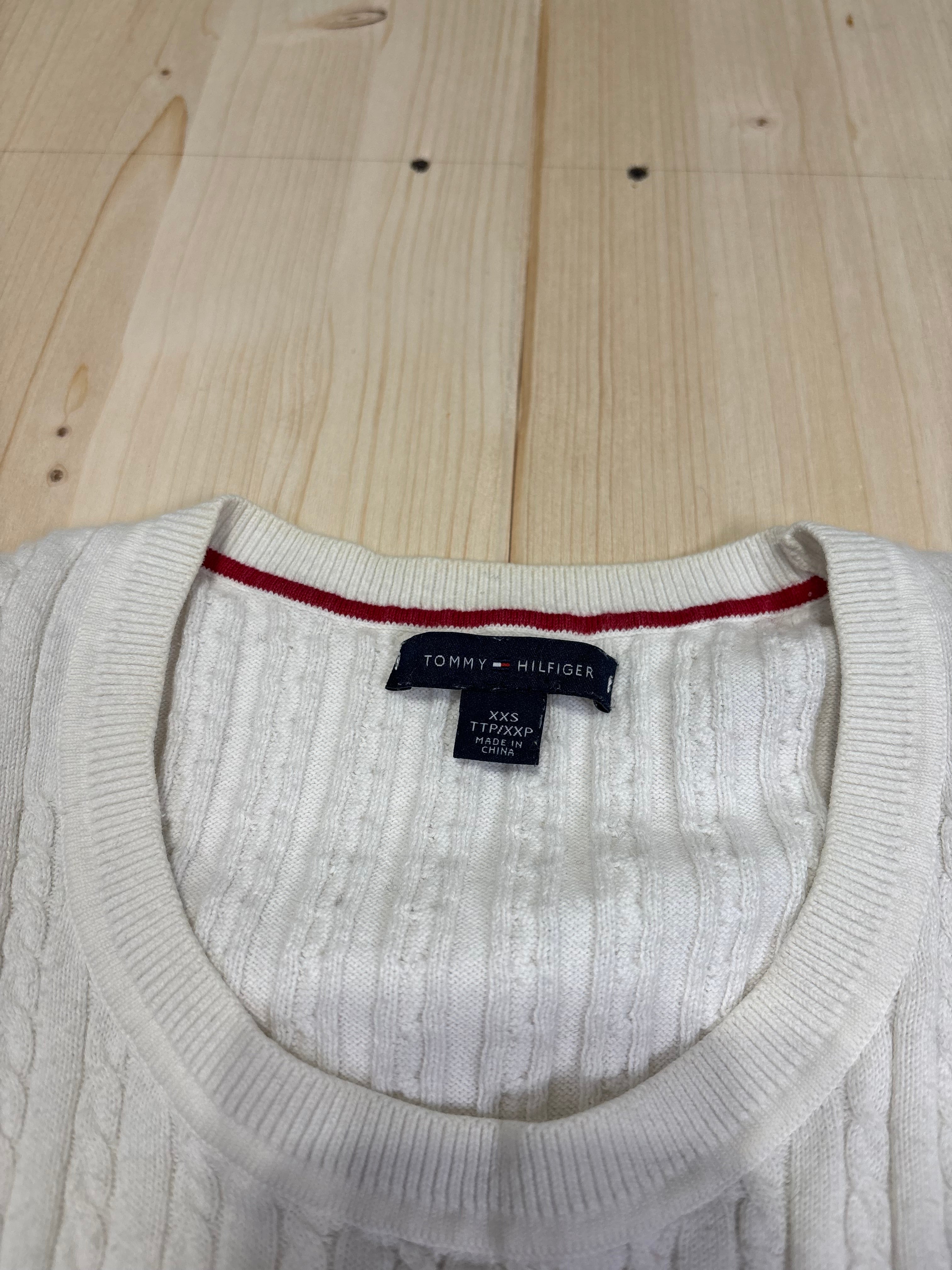 Vintage Tommy Hilfiger Cable Knit Crewneck Sweater – White