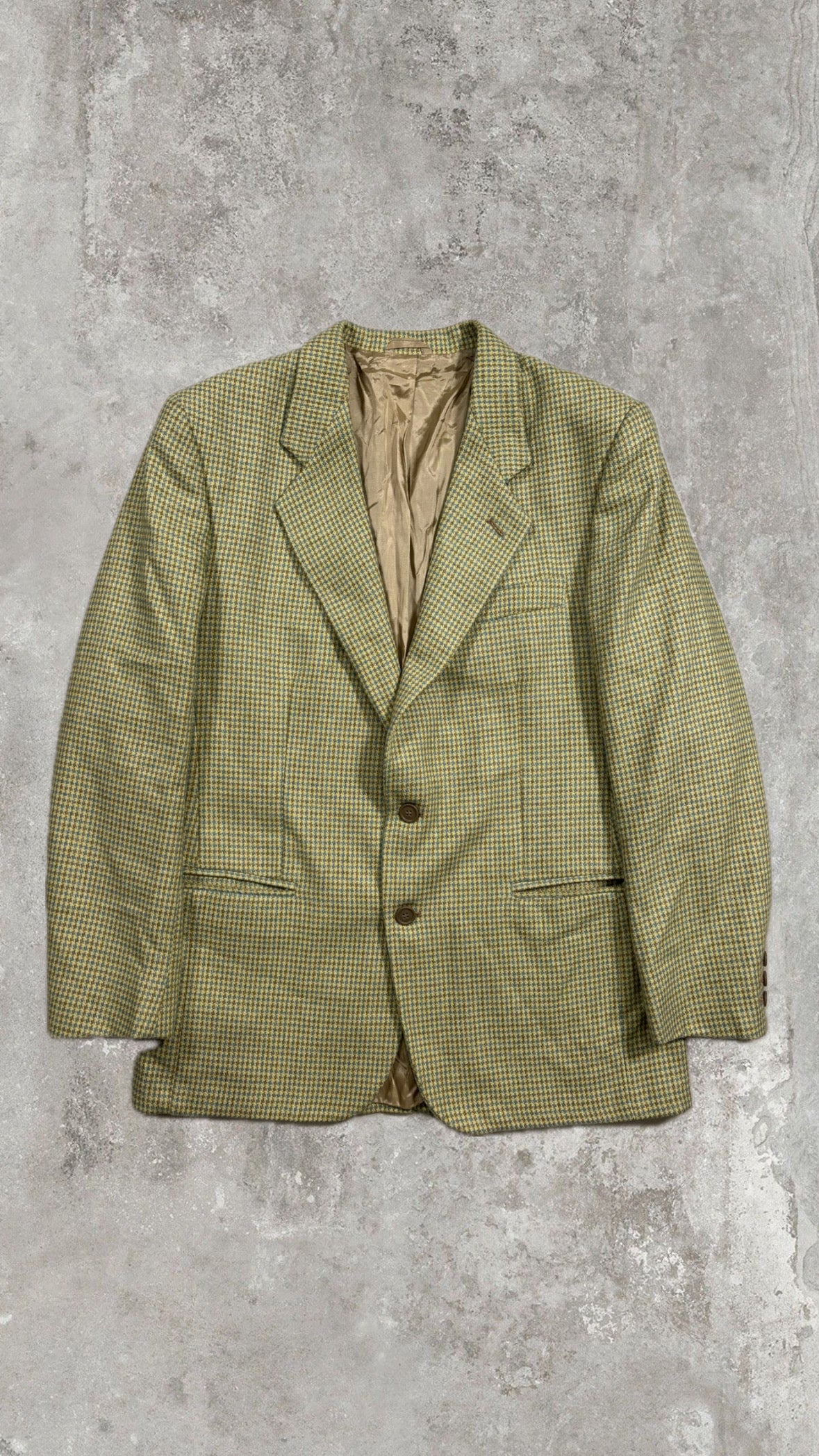 Vintage Pura Lana Blazer Made in Italy – Giallo/Verde Pied-de-Poule, Fit Oversize 90s