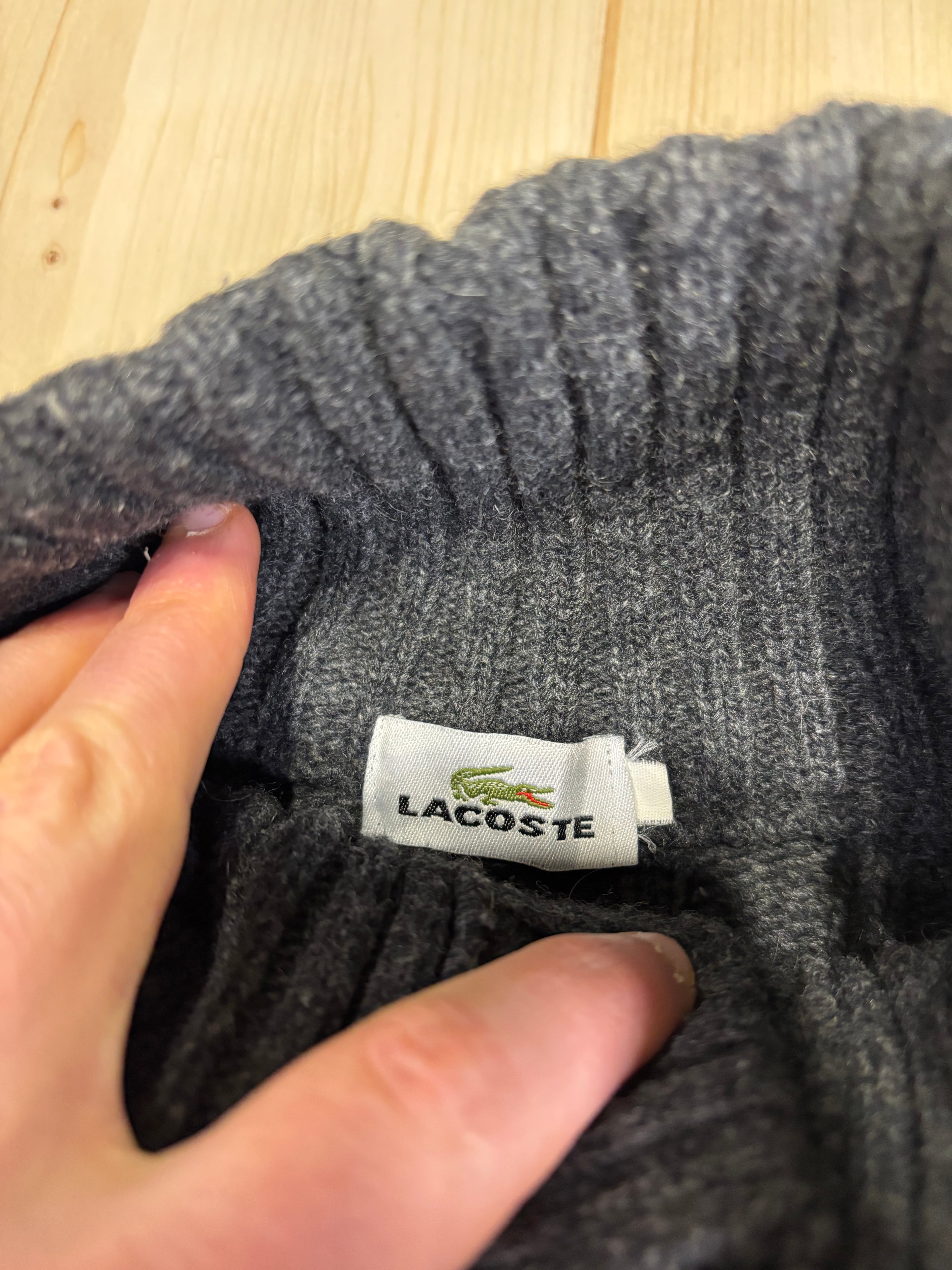 Vintage Lacoste Cable Knit Button-Up Cardigan High Neck - Dark Grey