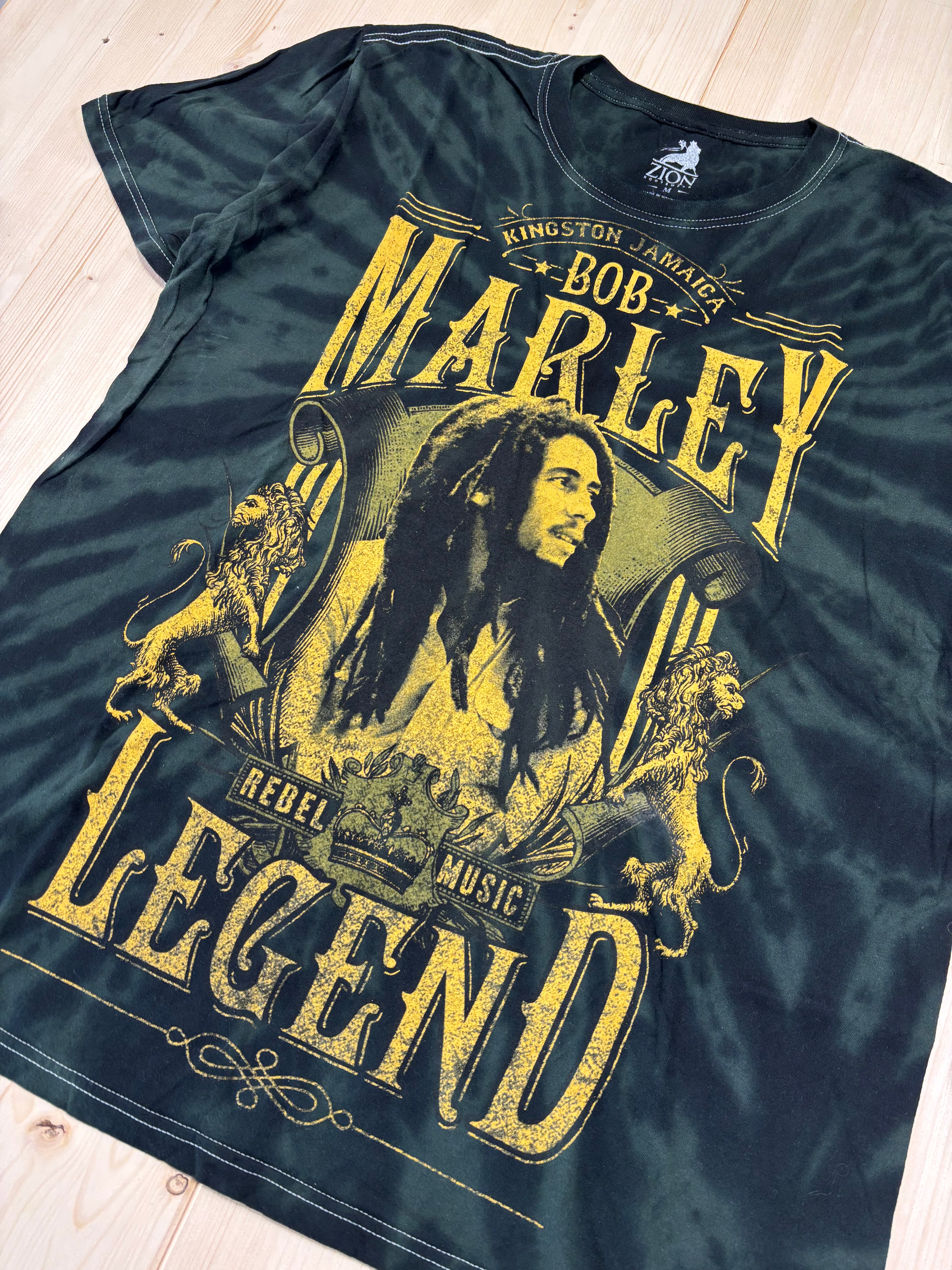 Bob Marley Legend Tie Dye Graphic T-Shirt Black Reggae Band Tee