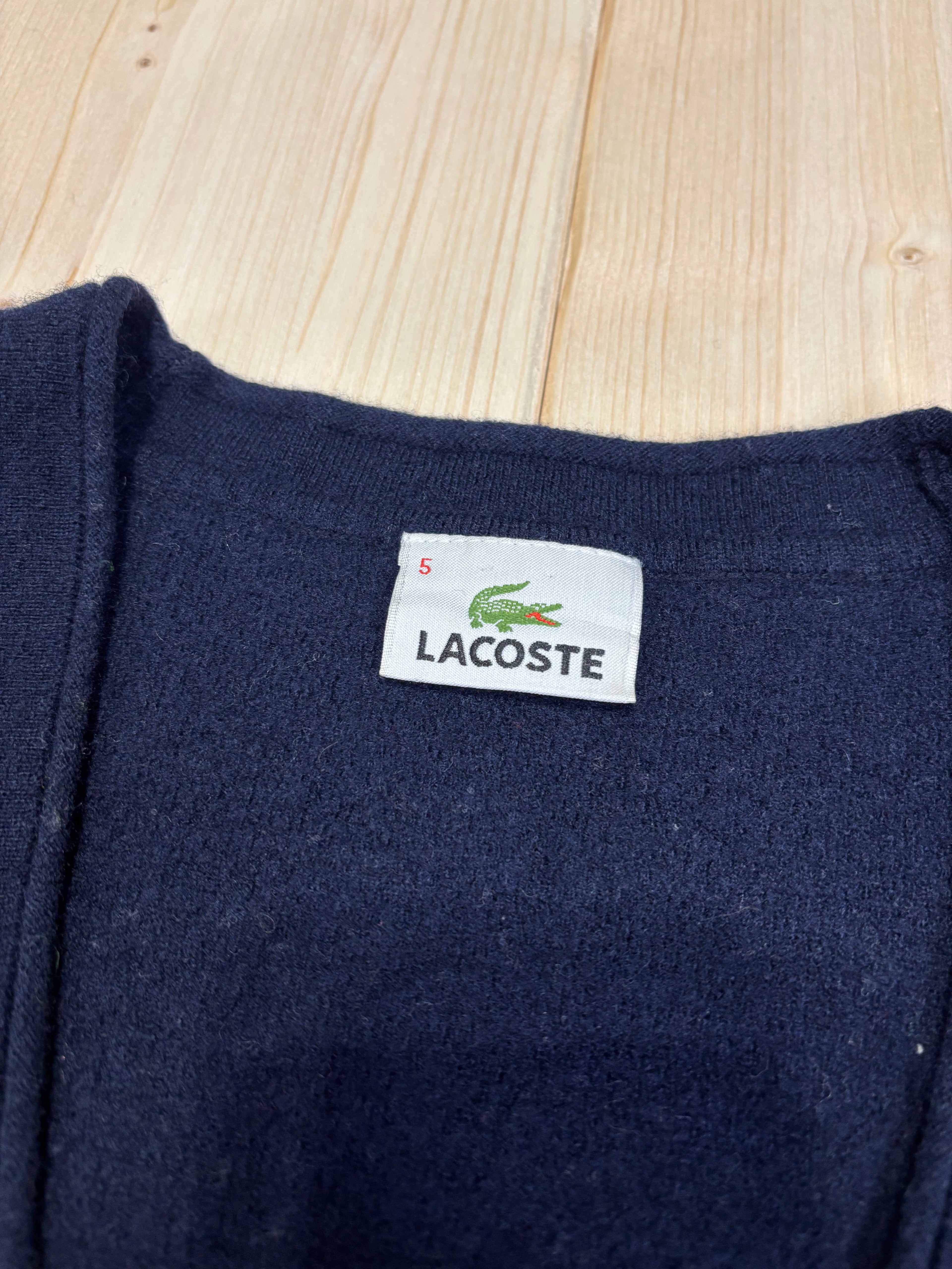 Vintage Lacoste Striped V-Neck Button Cardigan – Navy & Cream