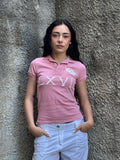 Polo Ralph Lauren Rosa con Maxi Logo e Numeri Romani LXVII - Slim Fit Donna