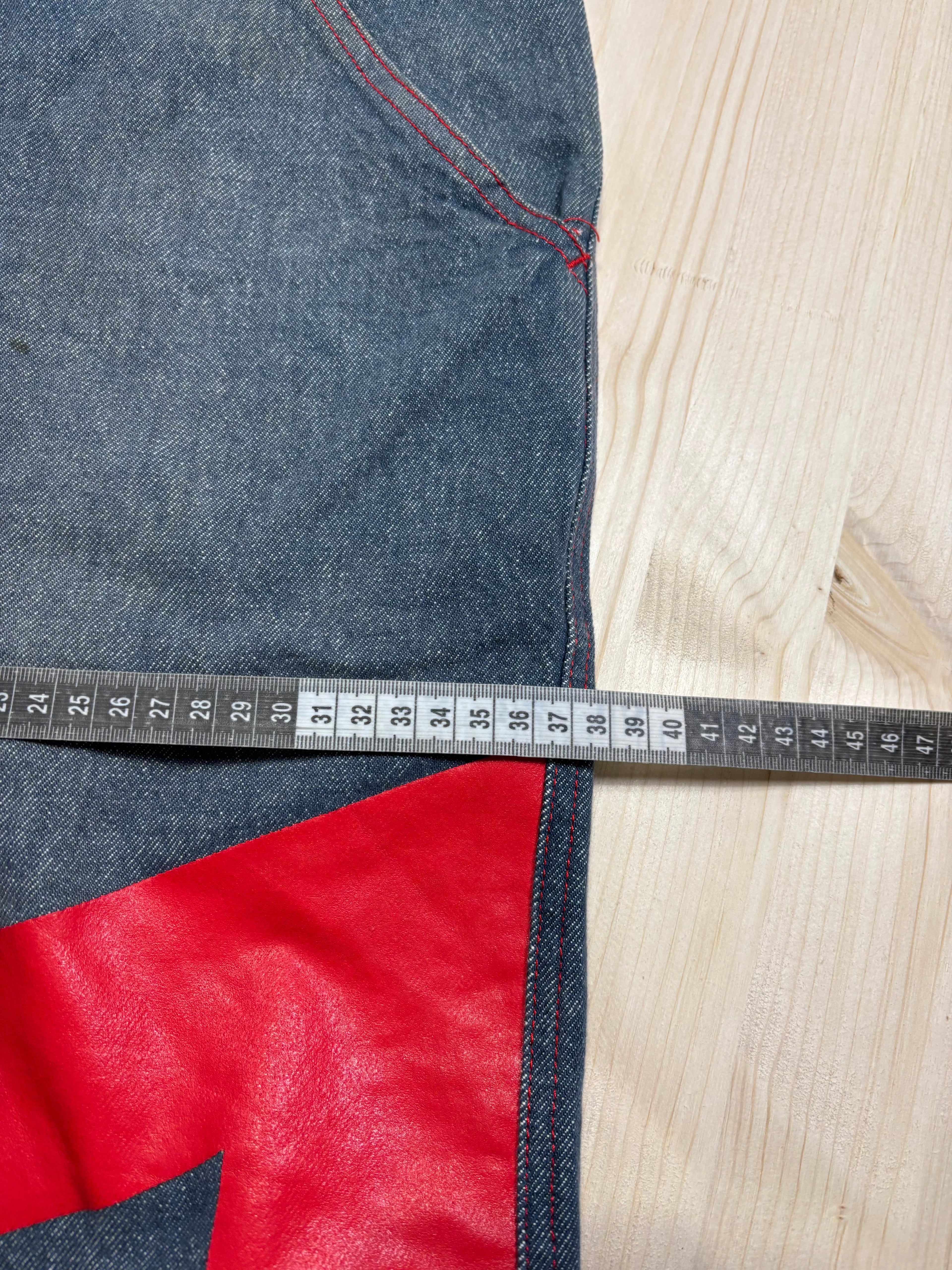 Bermuda Vintage MOJEANS Denim Baggy con Inserti Rossi