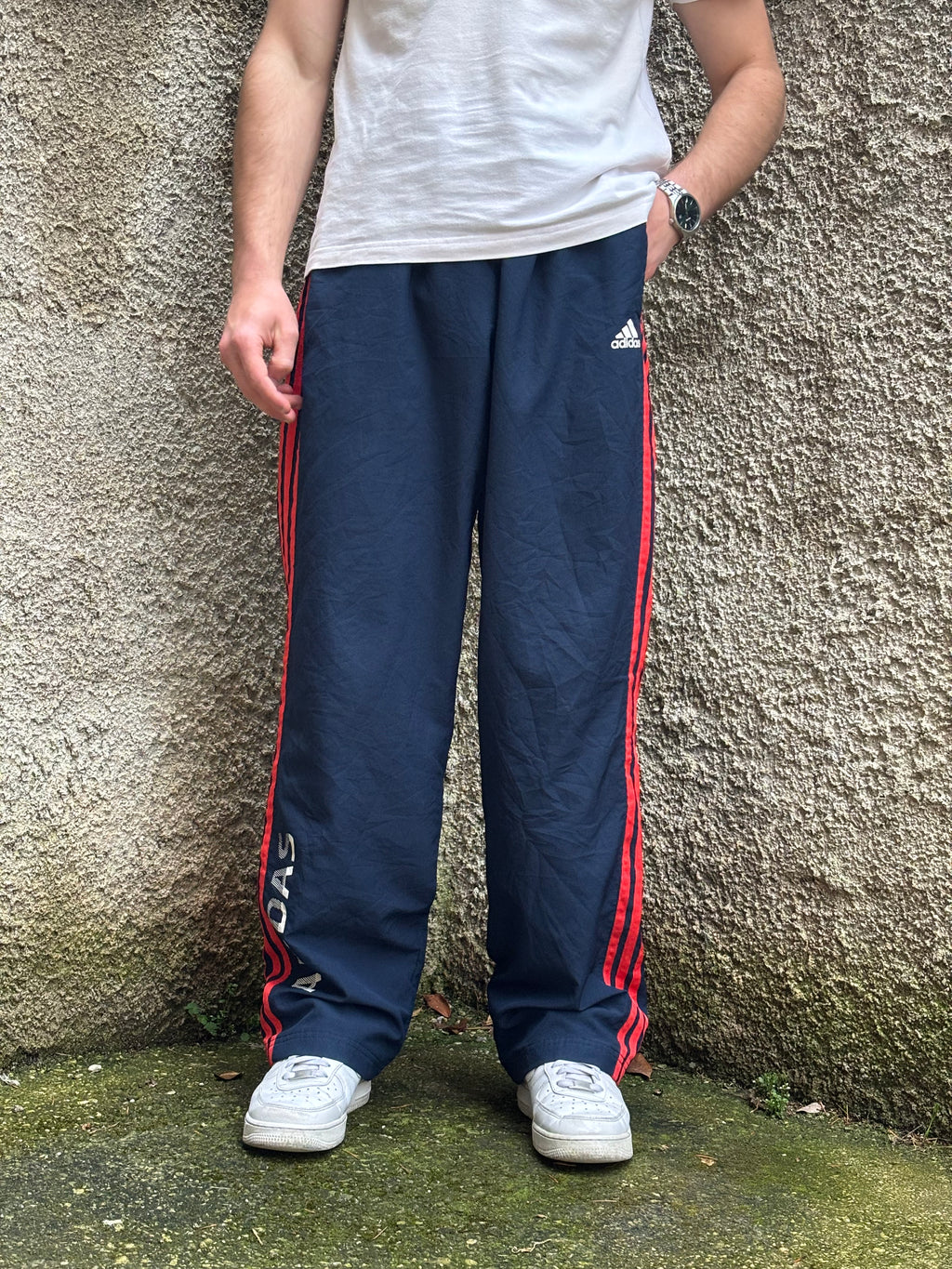 Adidas Vintage Track Pants Blu Navy Rosso Loose Fit