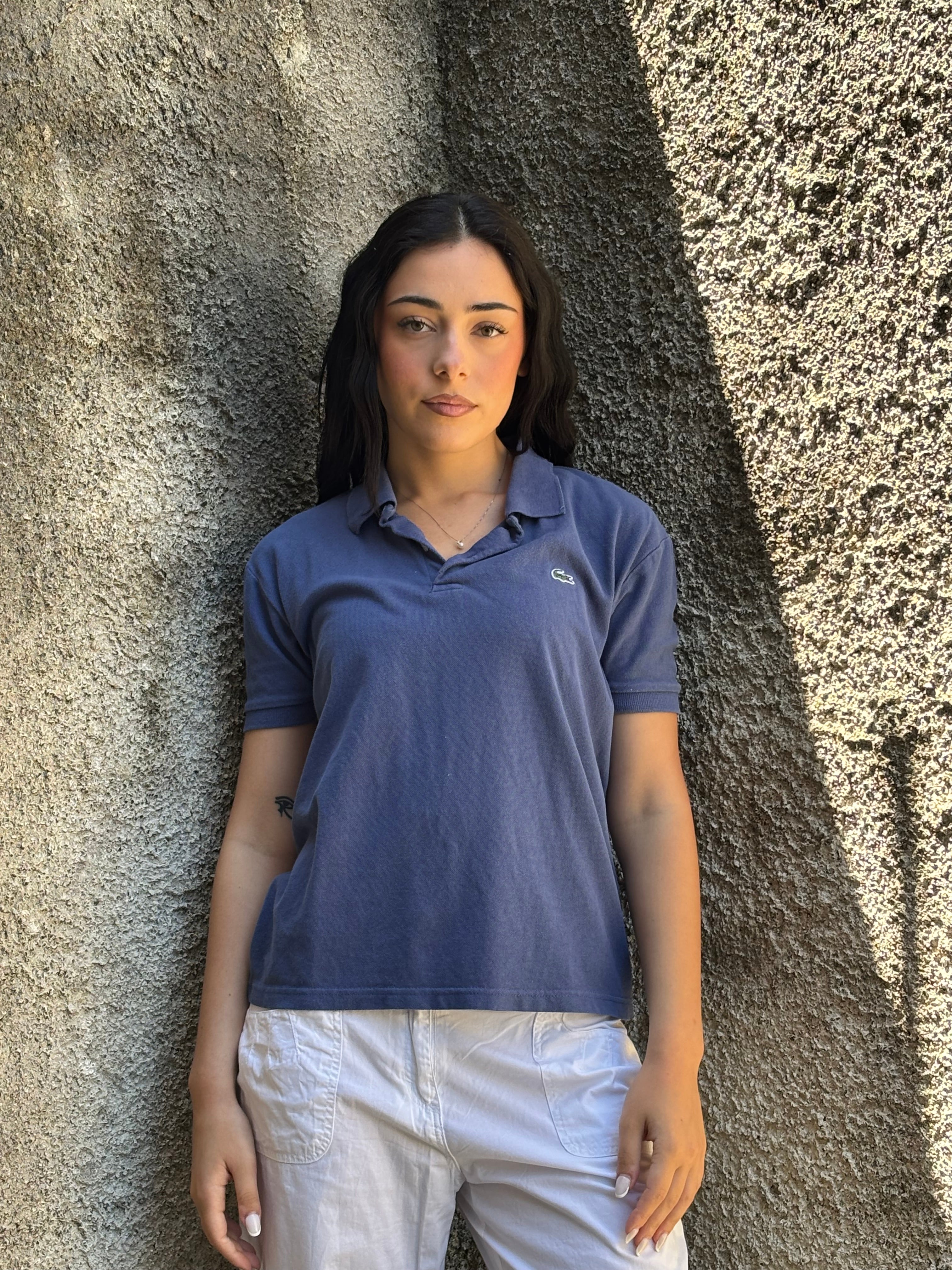 Polo Lacoste Vintage Blu Avio - Maglietta in Piqué Classica