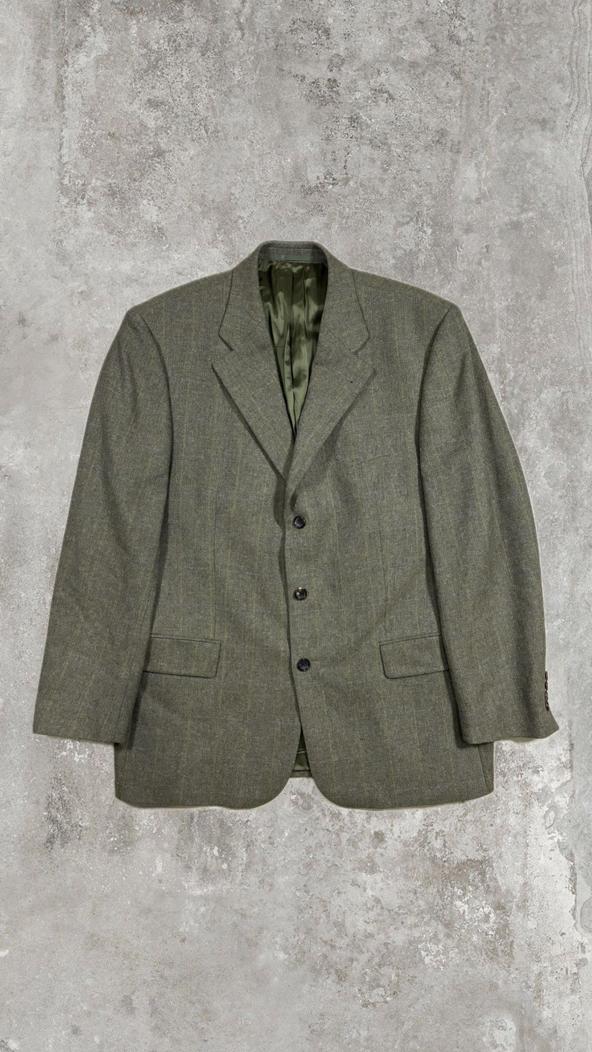 Vintage Olive Check Blazer – Superfine Wool & Cashmere, Made in Italy