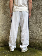 Adidas Vintage Cream Track Pants with Blue Navy Side Stripes