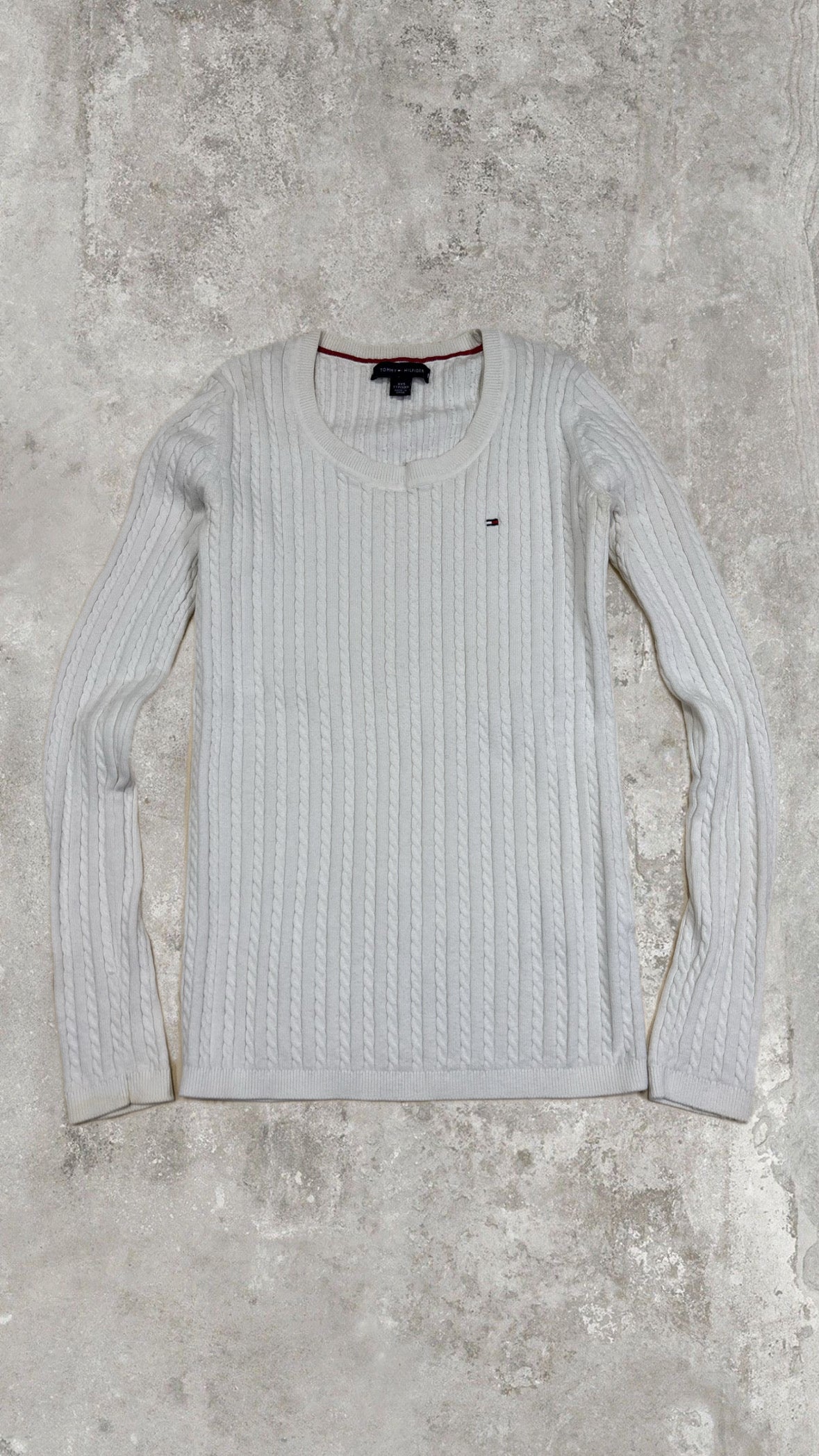 Vintage Tommy Hilfiger Cable Knit Crewneck Sweater – White