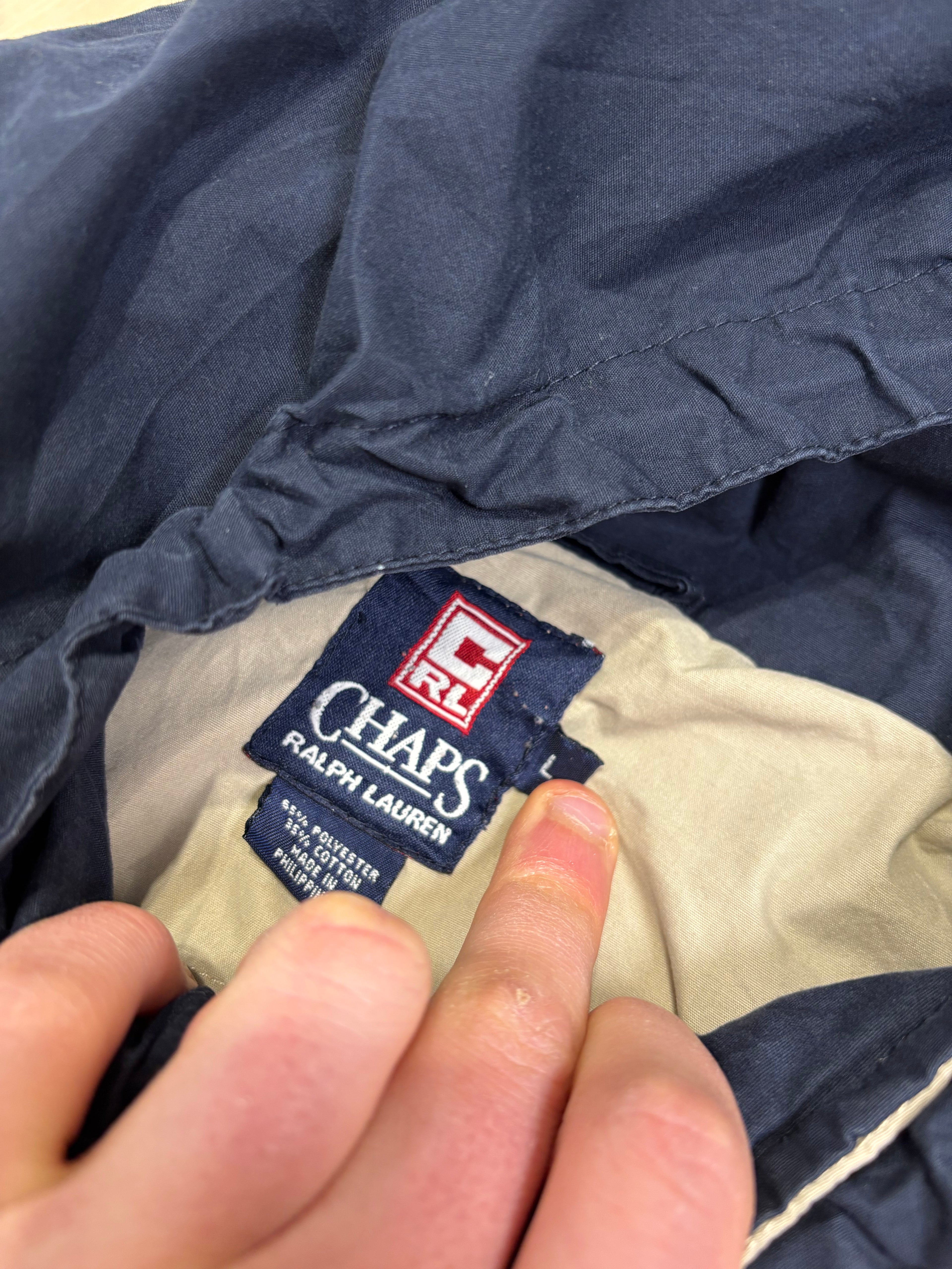 Vintage Chaps Ralph Lauren Hooded Anorak Jacket Beige / Navy