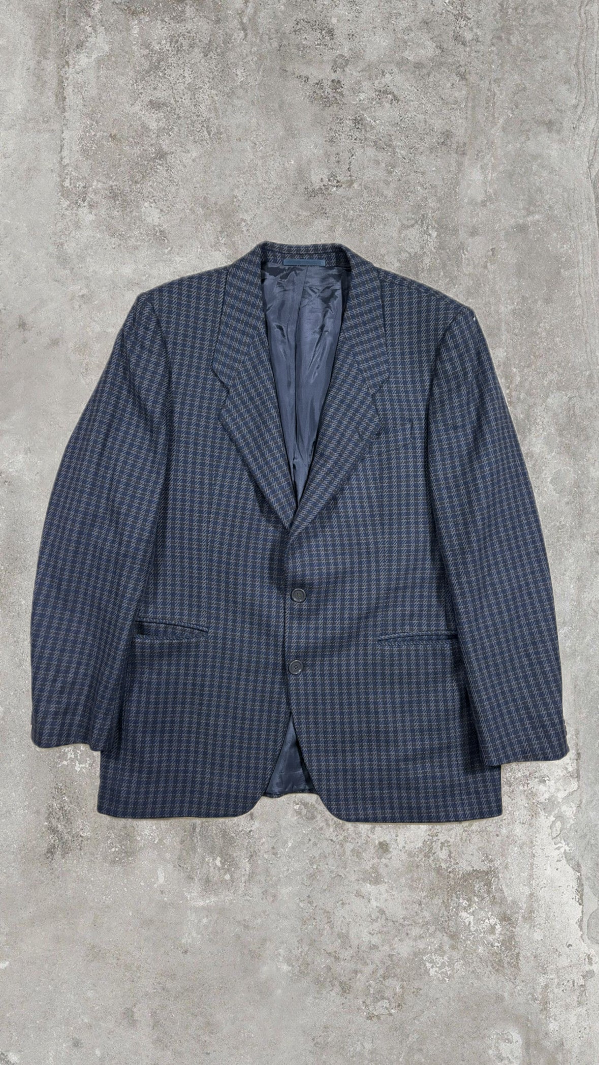 Vintage Hugo Boss Lambswool Blue Micro-Check Blazer – Single Breasted, 2-Button