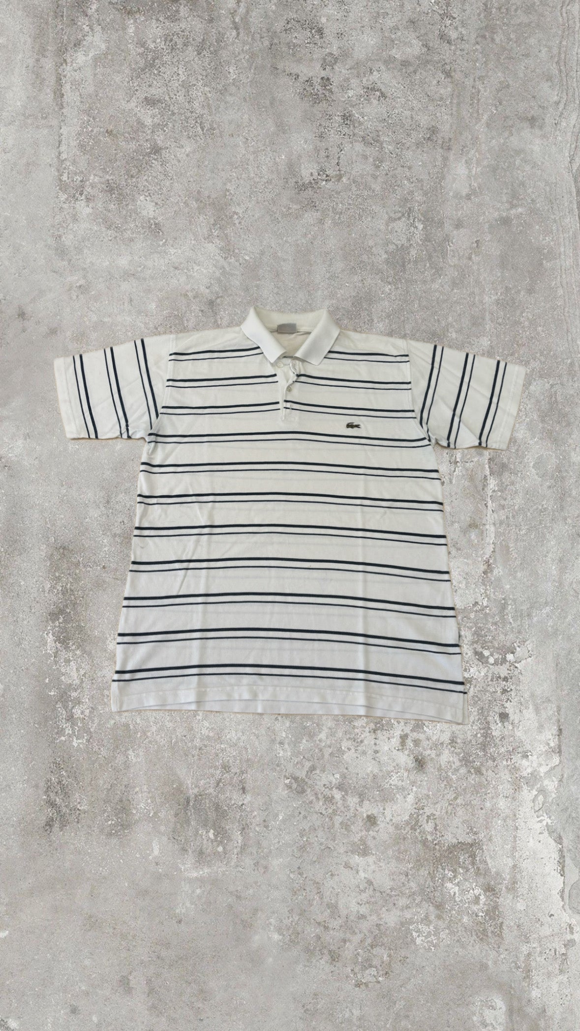 Polo Lacoste Uomo Bianca a Righe Blu con Logo Ricamato