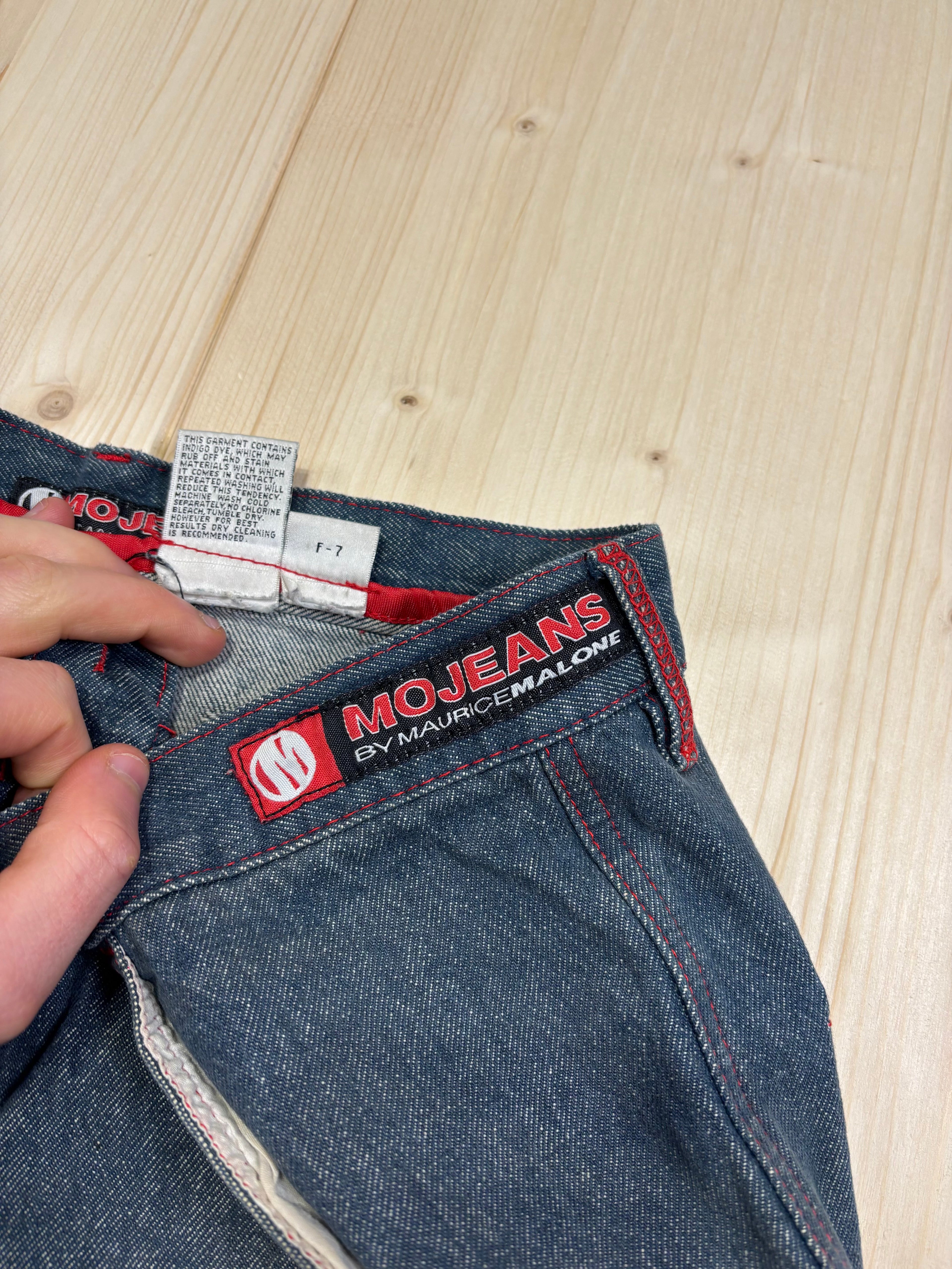 Bermuda Vintage MOJEANS Denim Baggy con Inserti Rossi