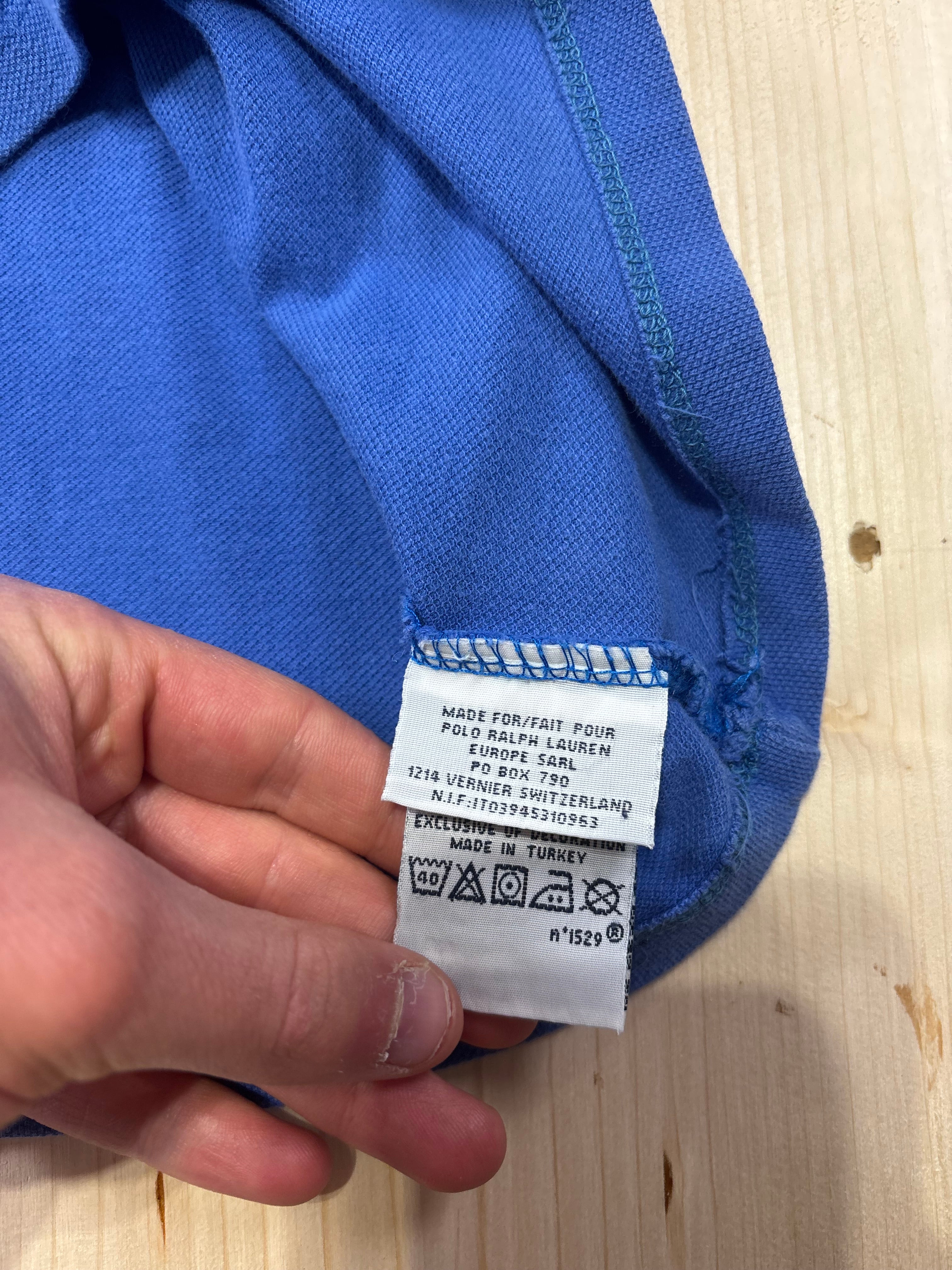 Polo Ralph Lauren Uomo Blu Royal Big Pony con Logo Arancione e Patch sulla Manica