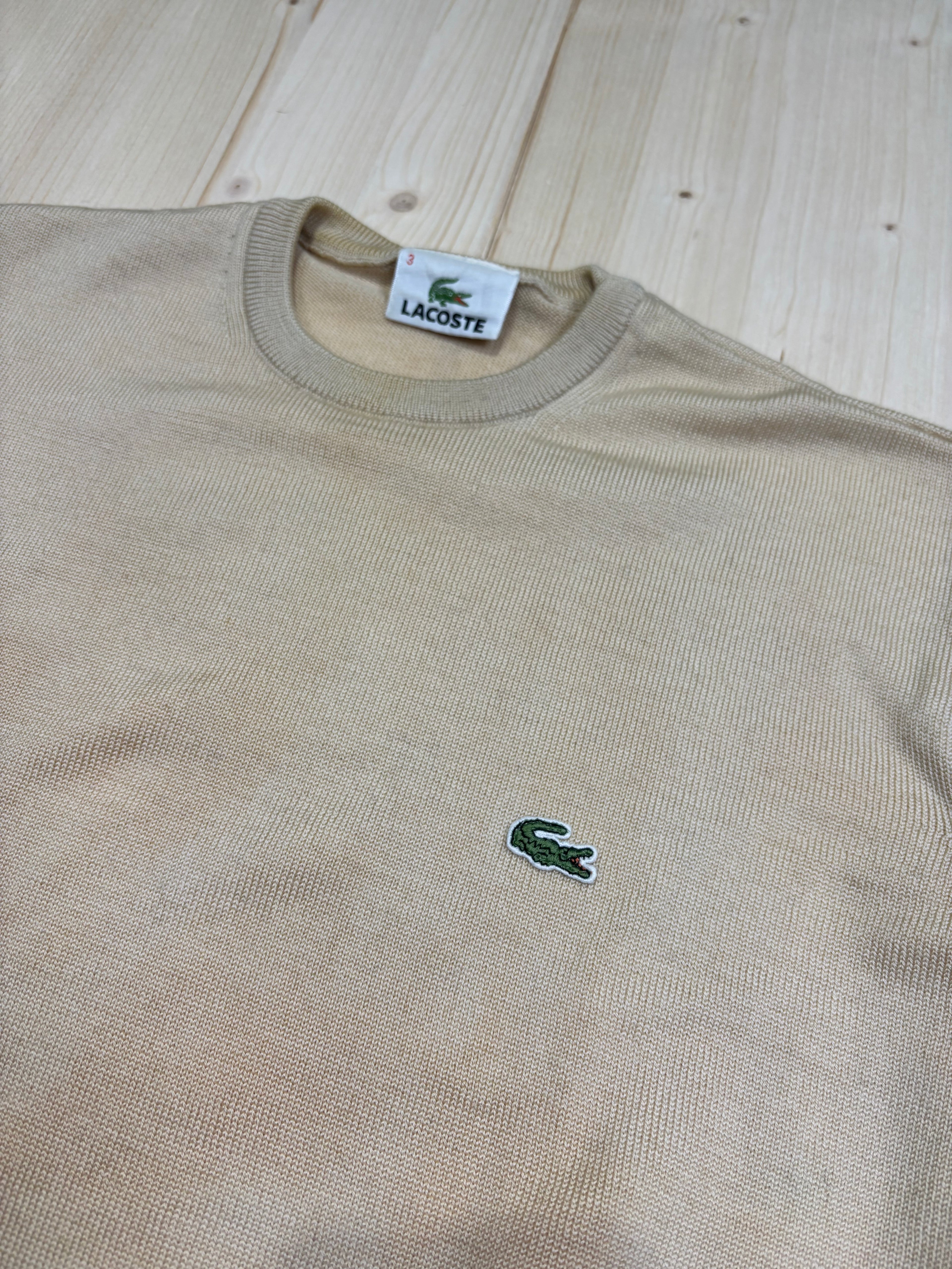 Vintage Lacoste Beige Long Sleeve Top Crewneck - Cropped Fit