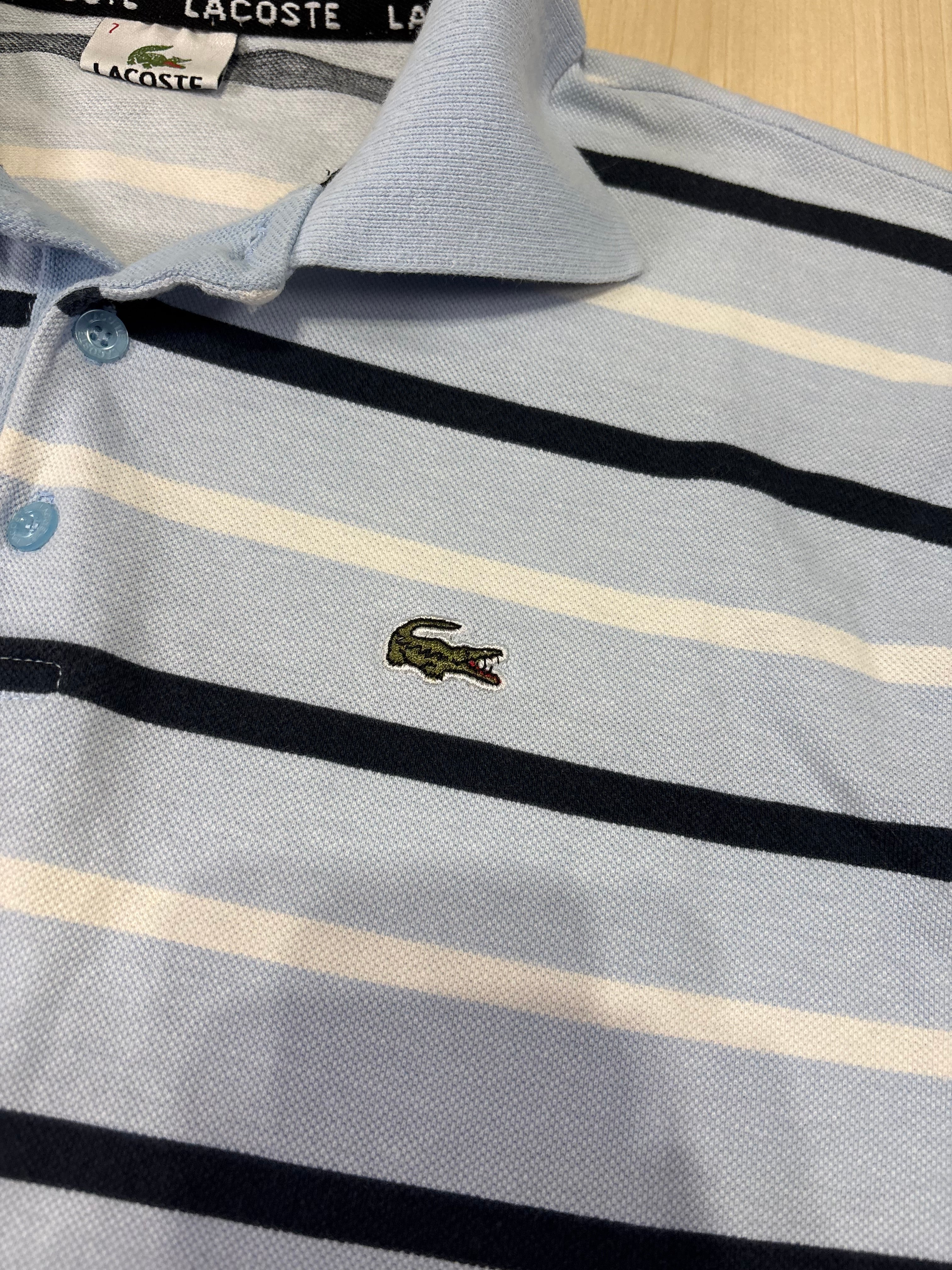 Polo Lacoste Uomo Azzurro Chiaro a Righe Orizzontali con Logo