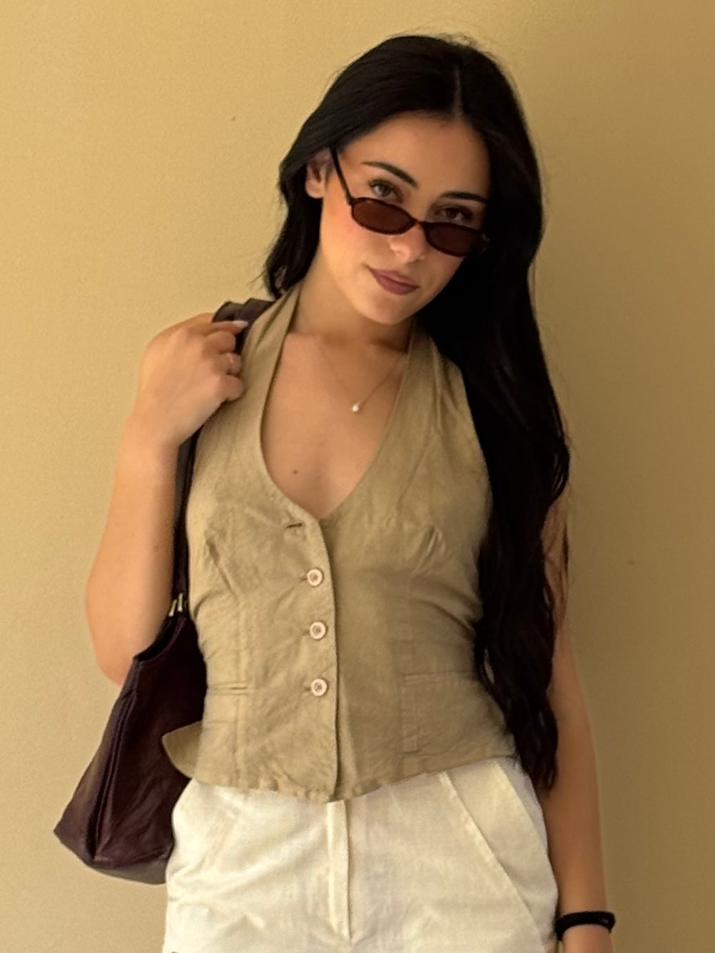 Top Donna Guess Vintage in Seta Beige Made in Italy
