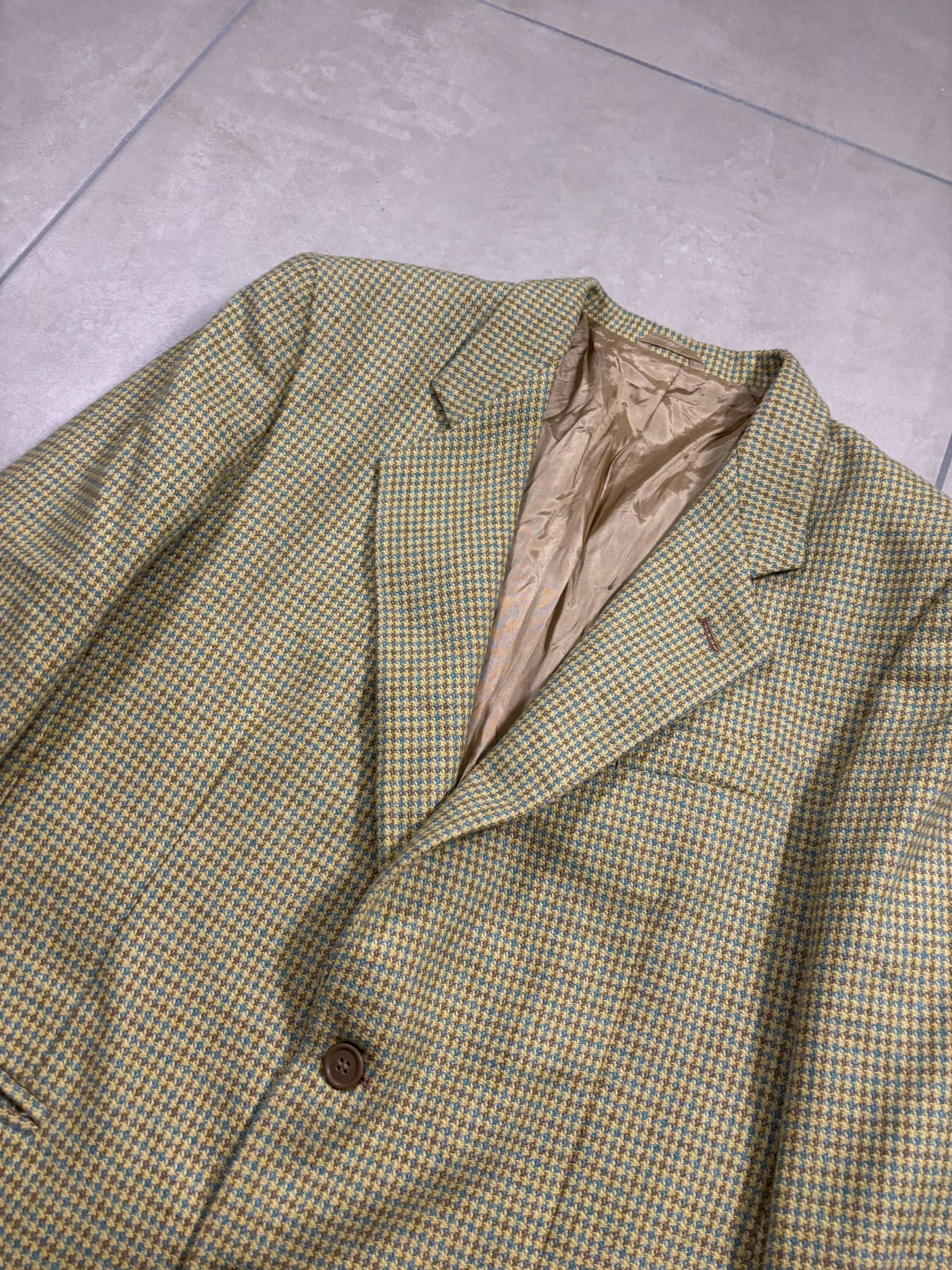 Vintage Pura Lana Blazer Made in Italy – Giallo/Verde Pied-de-Poule, Fit Oversize 90s