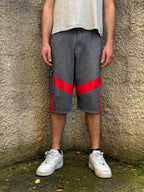 Bermuda Vintage MOJEANS Denim Baggy con Inserti Rossi