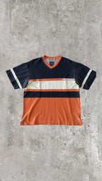 Think Pink Colour Block V-Neck T-Shirt Navy Orange