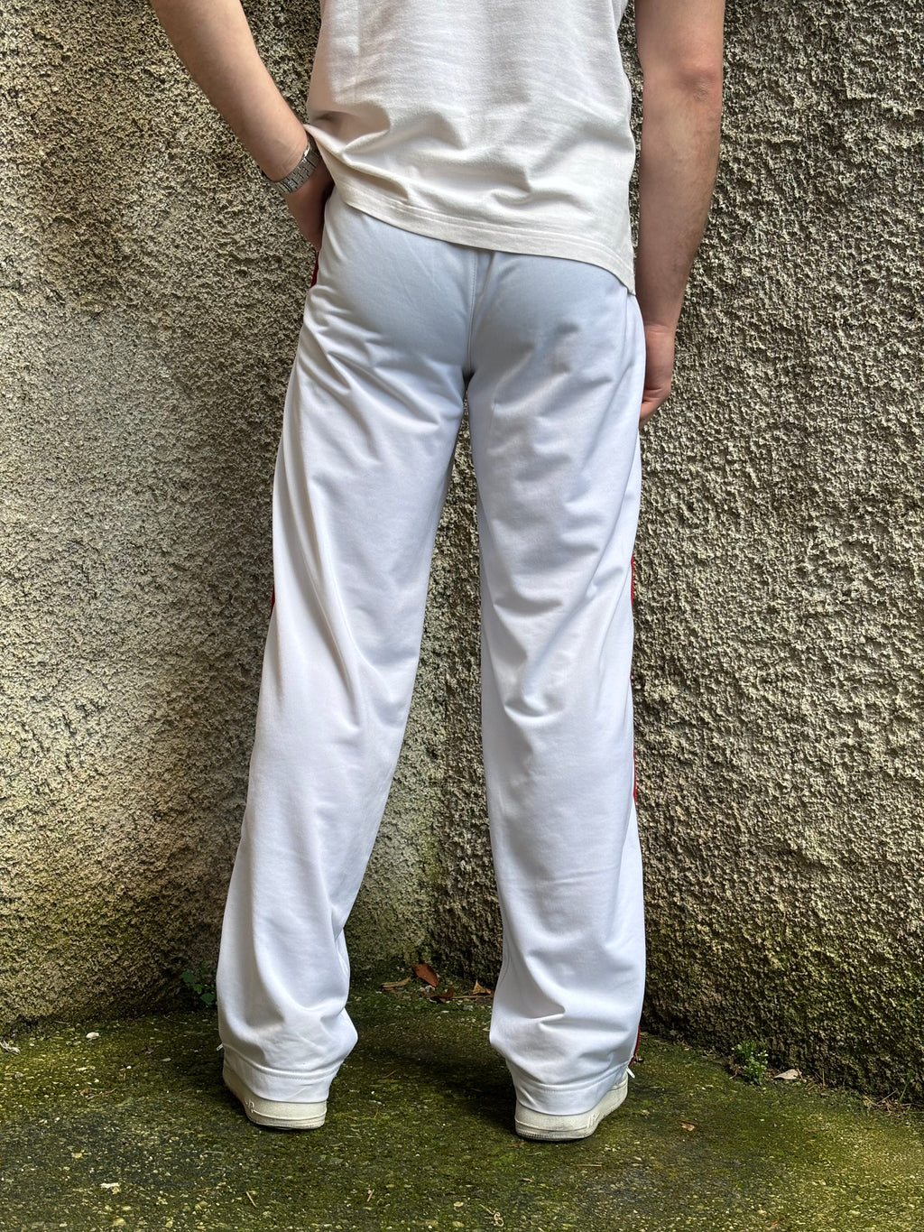 Nike Vintage White Track Pants with Red Side Piping