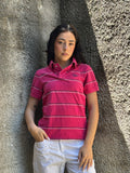 Polo Hilfiger Denim Fucsia a Righe Orizzontali - Maglietta Vintage Donna