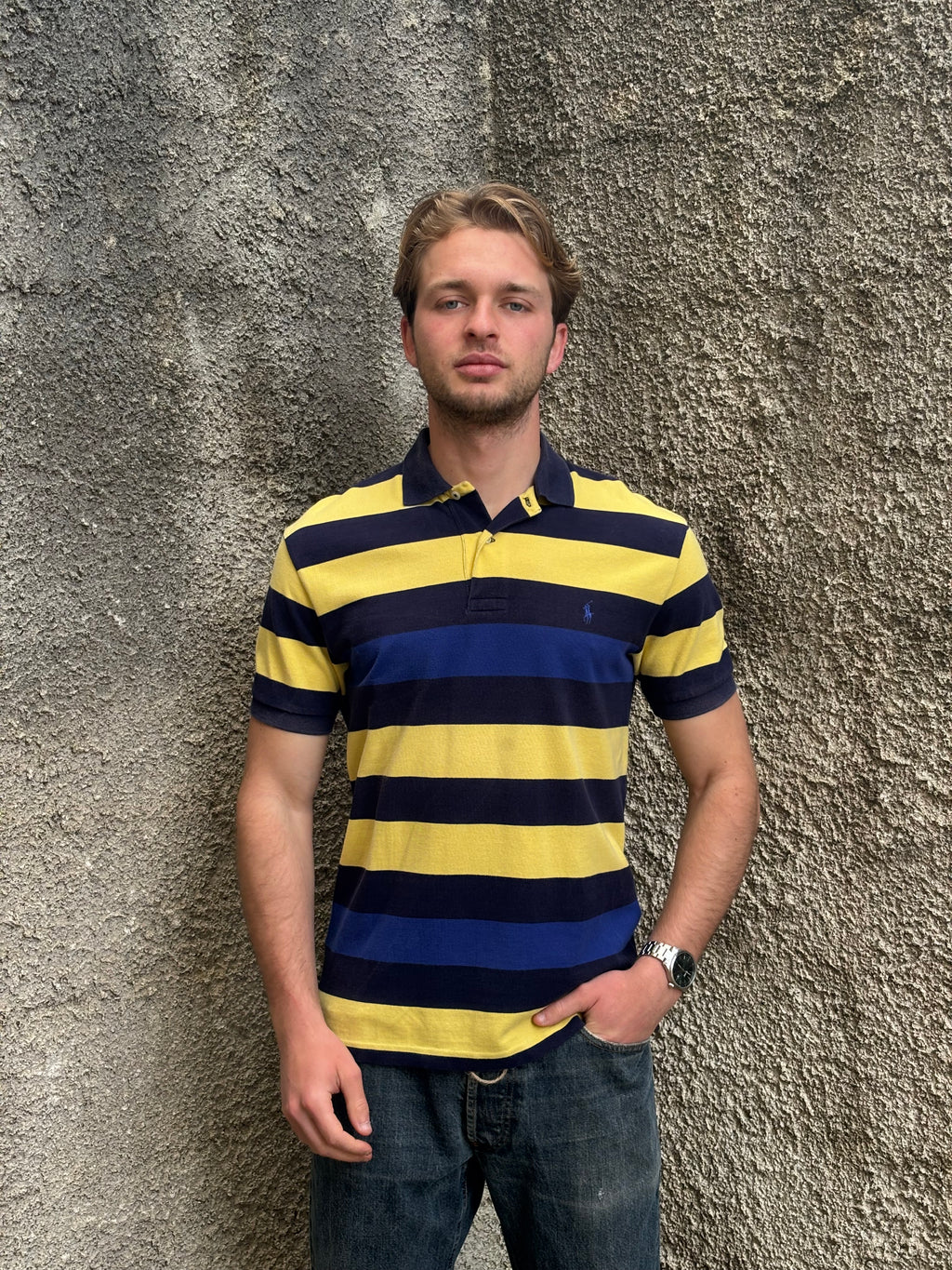 Polo Ralph Lauren Yellow & Navy Striped Polo Shirt