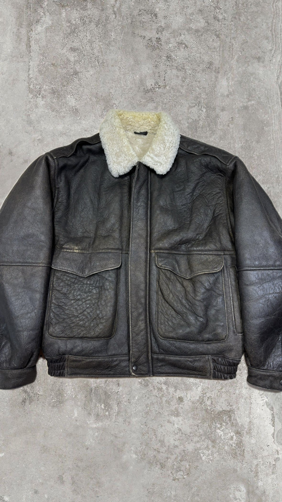 Giacca Aviatore Vintage in Vera Pelle con Colletto in Shearling