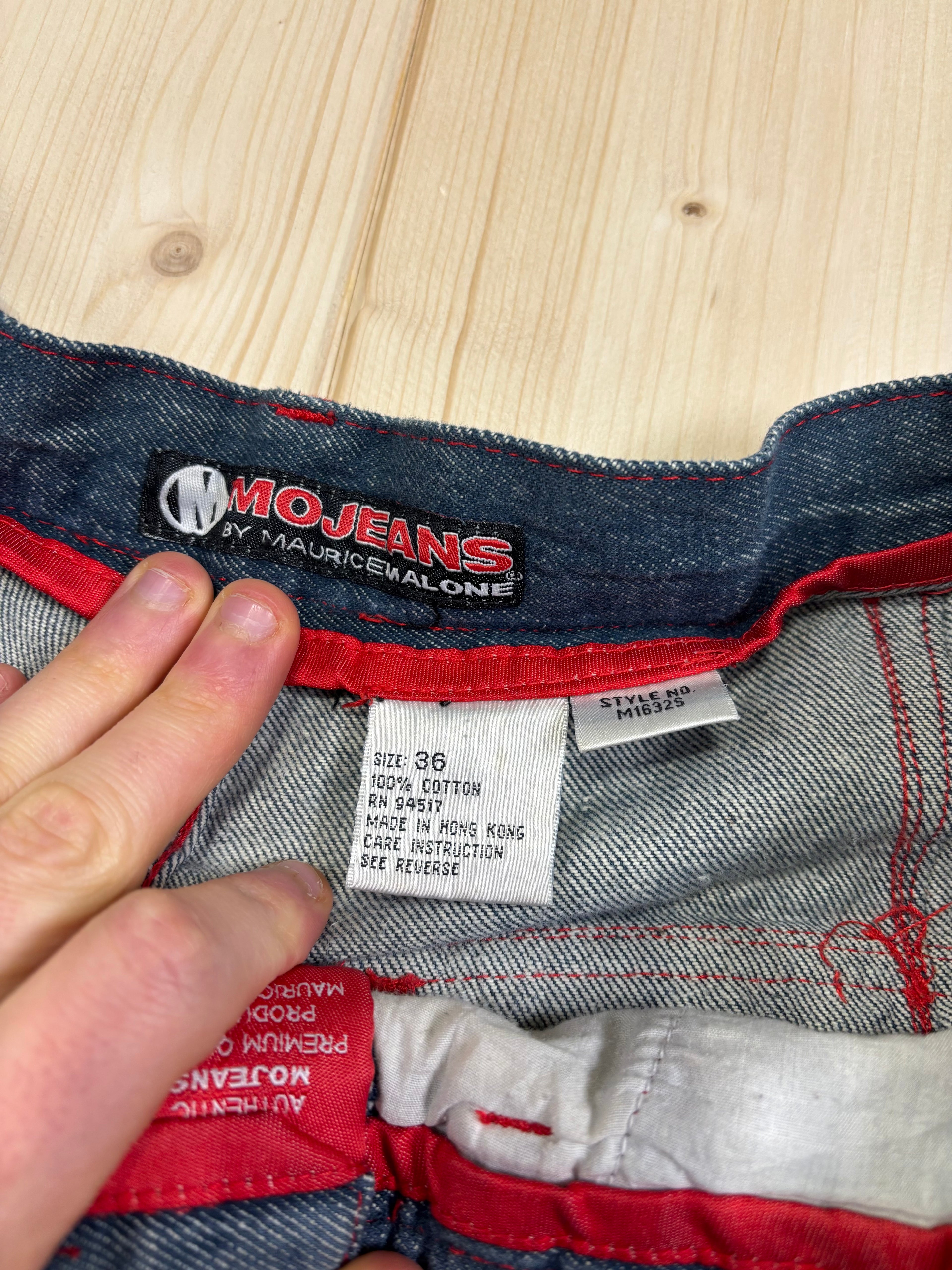 Bermuda Vintage MOJEANS Denim Baggy con Inserti Rossi