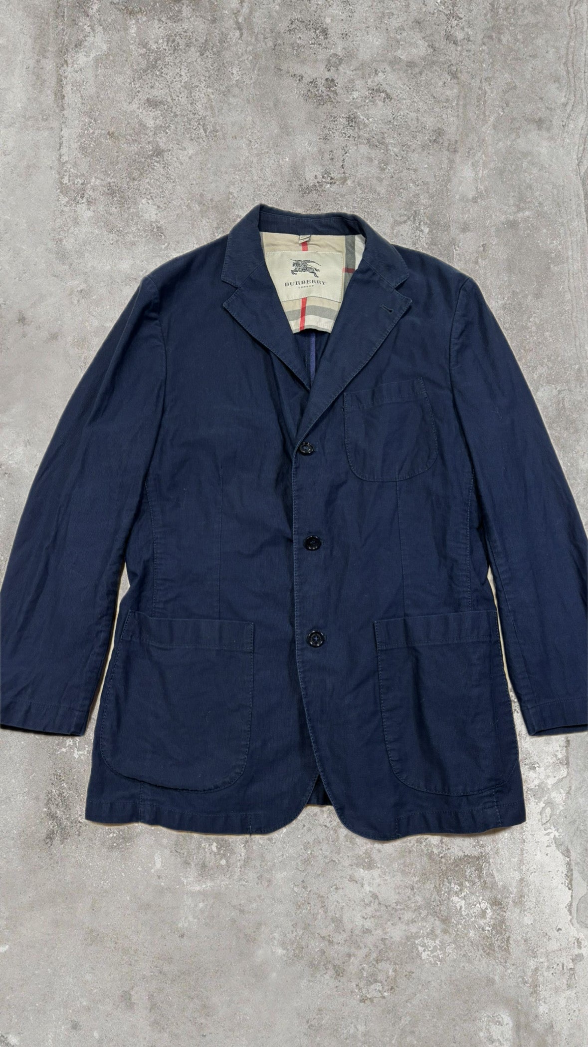 Burberry London Navy Tailored Jacket – Nova Check Lining
