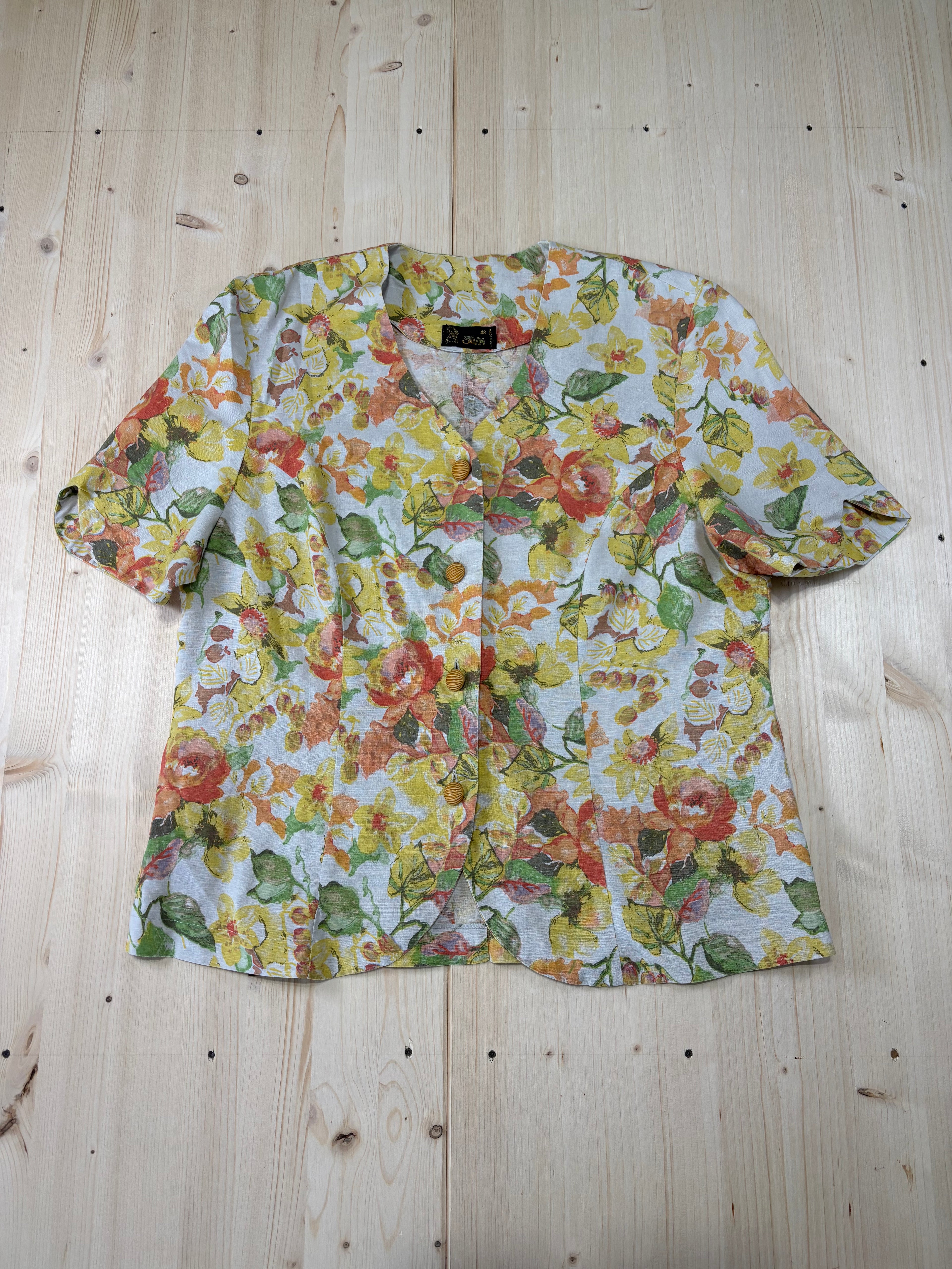 Camicia Donna Vintage Floreale in Lino e Cotone