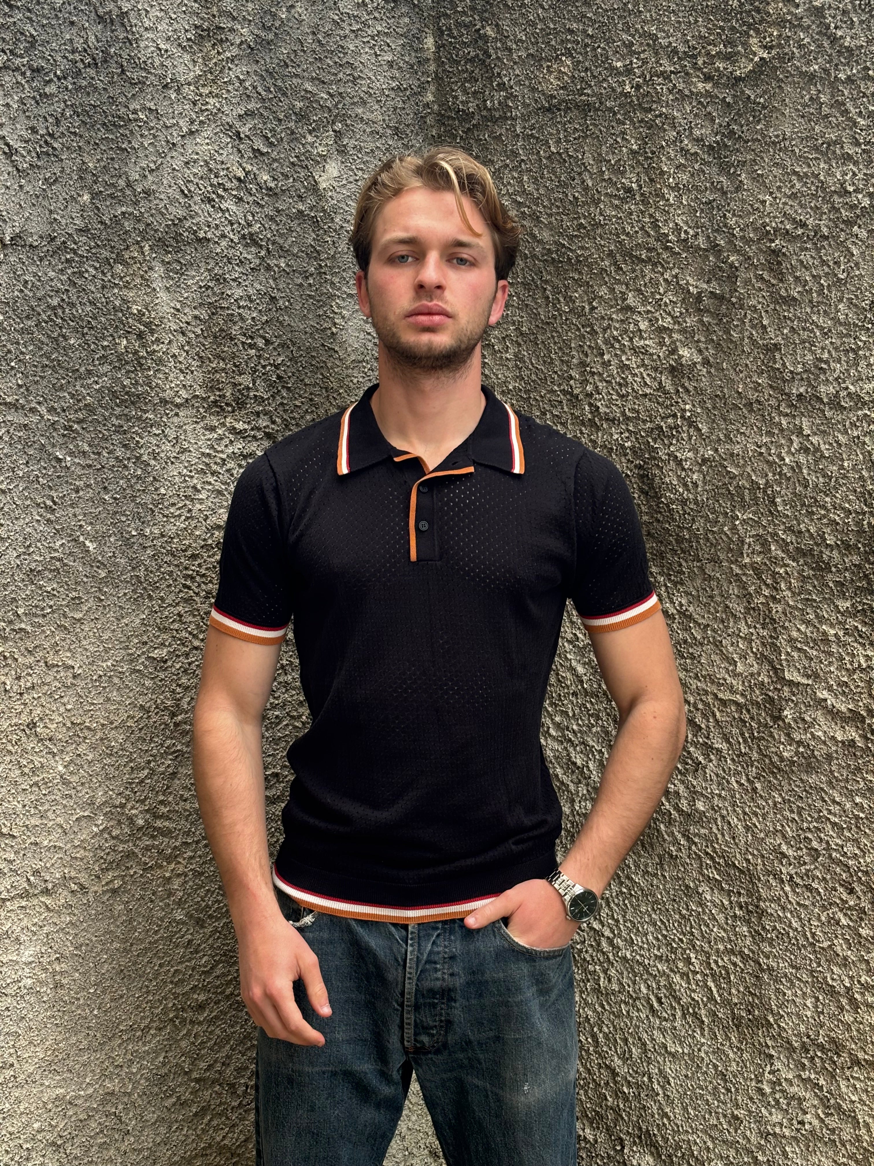 Antony Morato Perforated Knit Polo Navy
