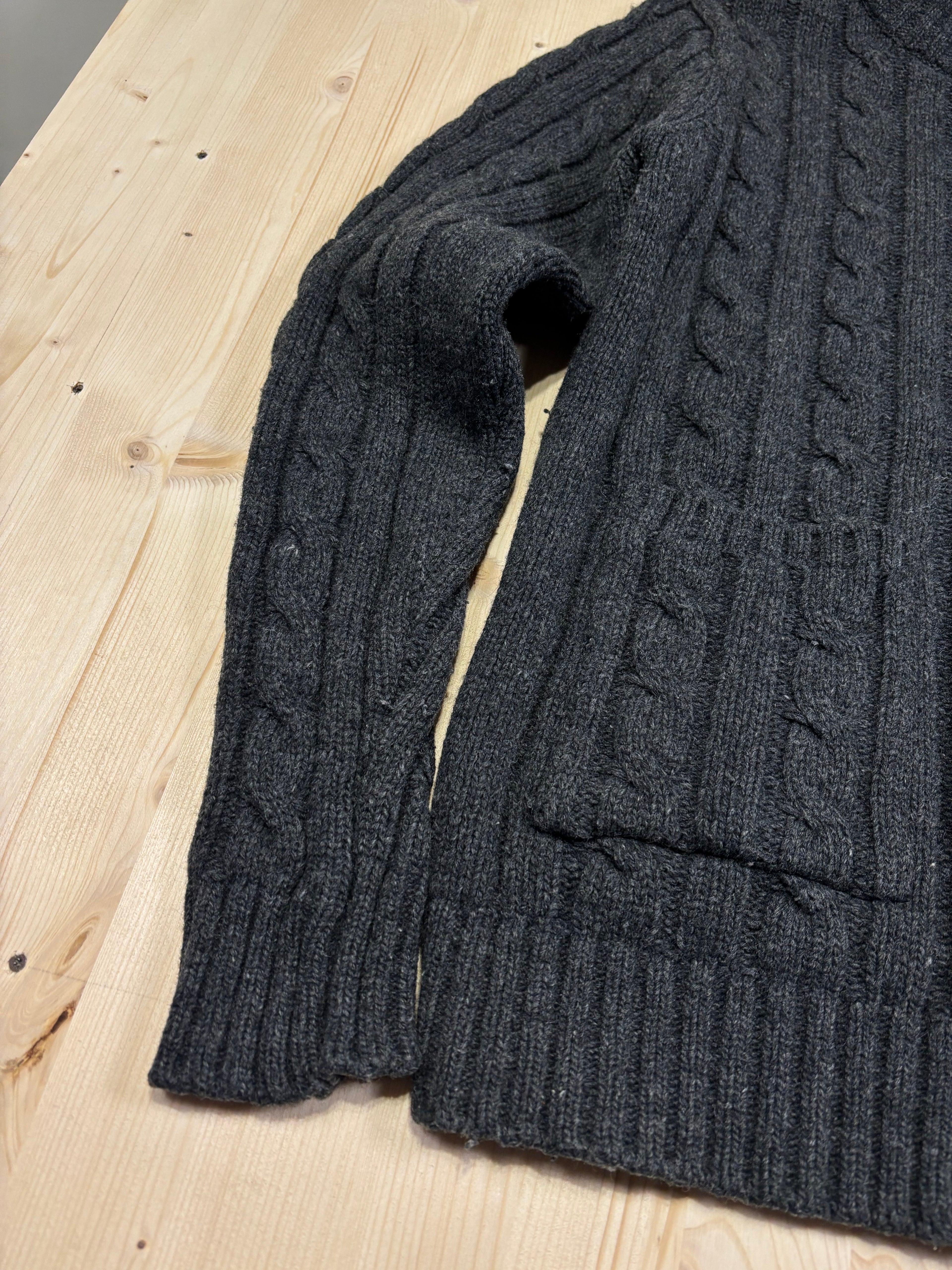 Vintage Lacoste Cable Knit Button-Up Cardigan High Neck - Dark Grey