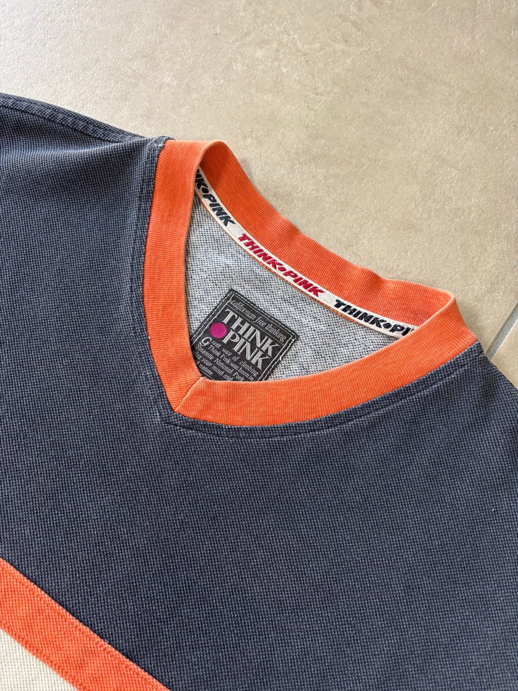 Think Pink Colour Block V-Neck T-Shirt Navy Orange