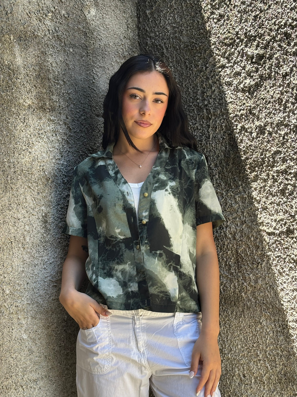 Camicia Donna Y2K Vintage Verde Effetto Tie-Dye