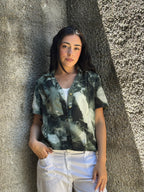 Camicia Donna Y2K Vintage Verde Effetto Tie-Dye