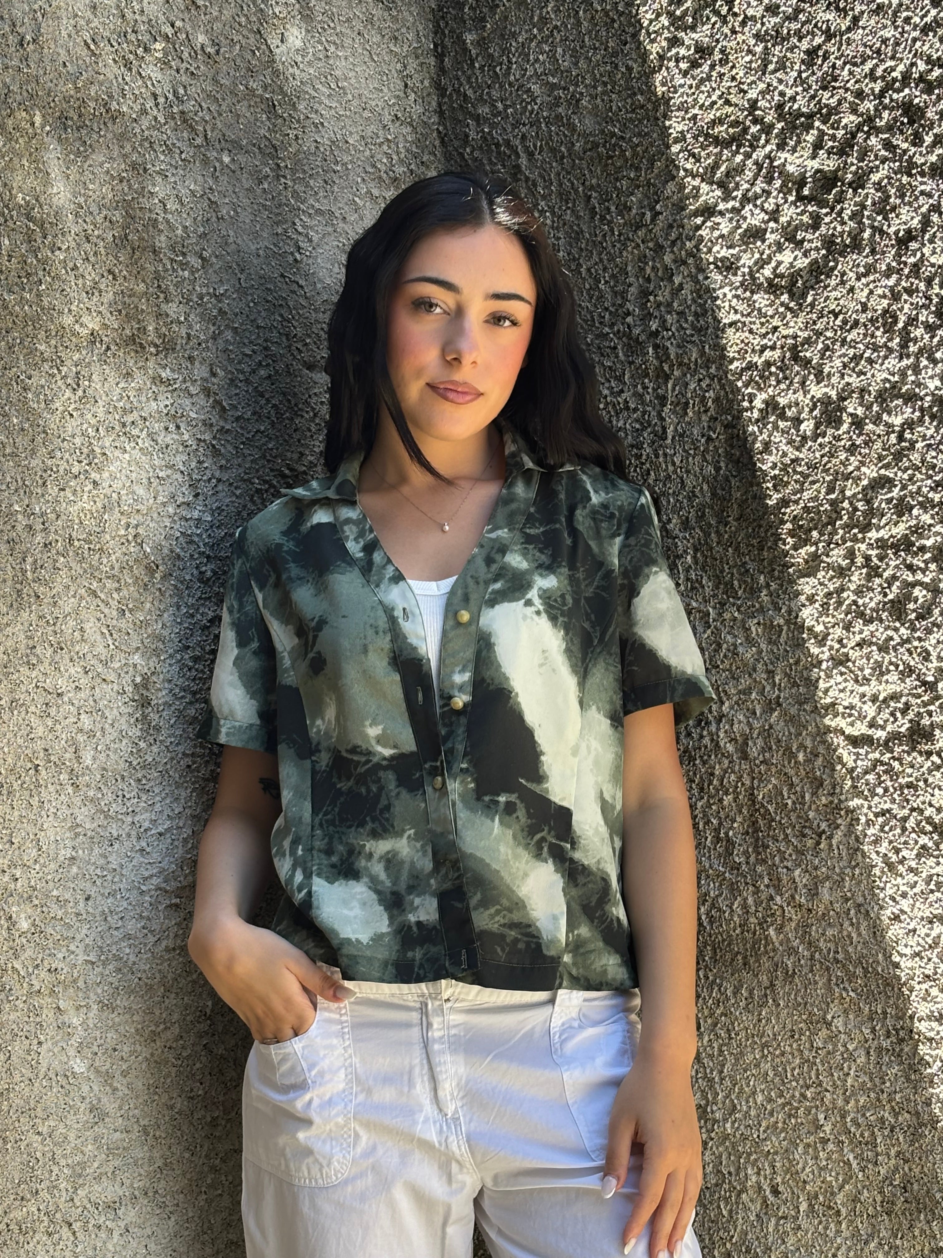 Camicia Donna Y2K Vintage Verde Effetto Tie-Dye