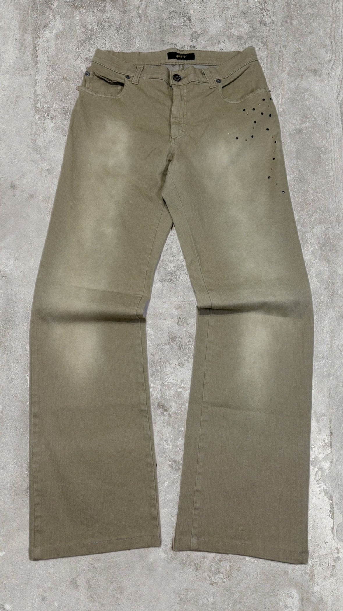 Vintage Y2K Khaki Straight Fit Jeans – Studded Side Detail