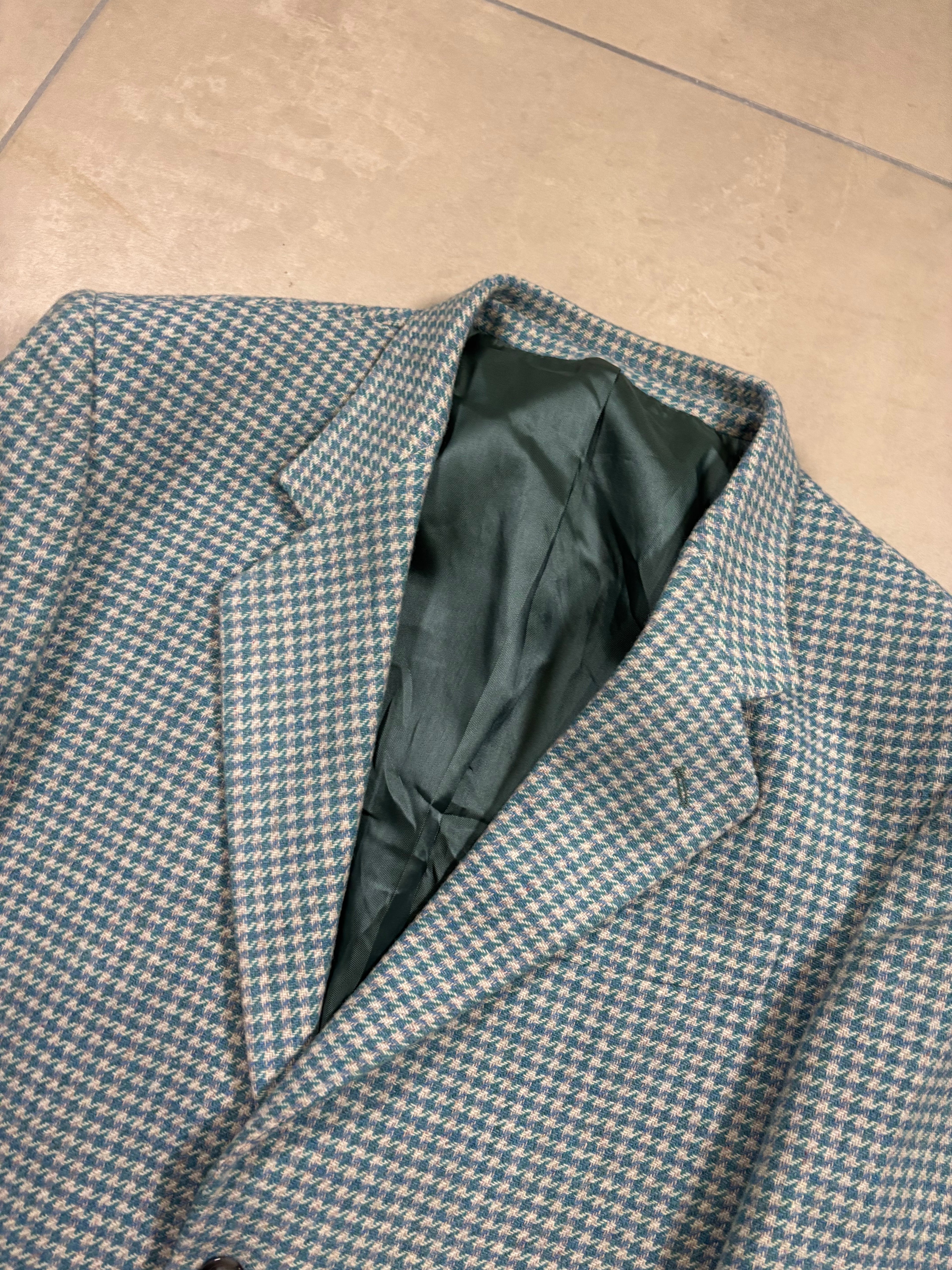 Vintage Stephen Pezzotti Blazer Made in Italy – Turquoise Pied de Poule, Lana Mix (80% Lana), Oversized Fit