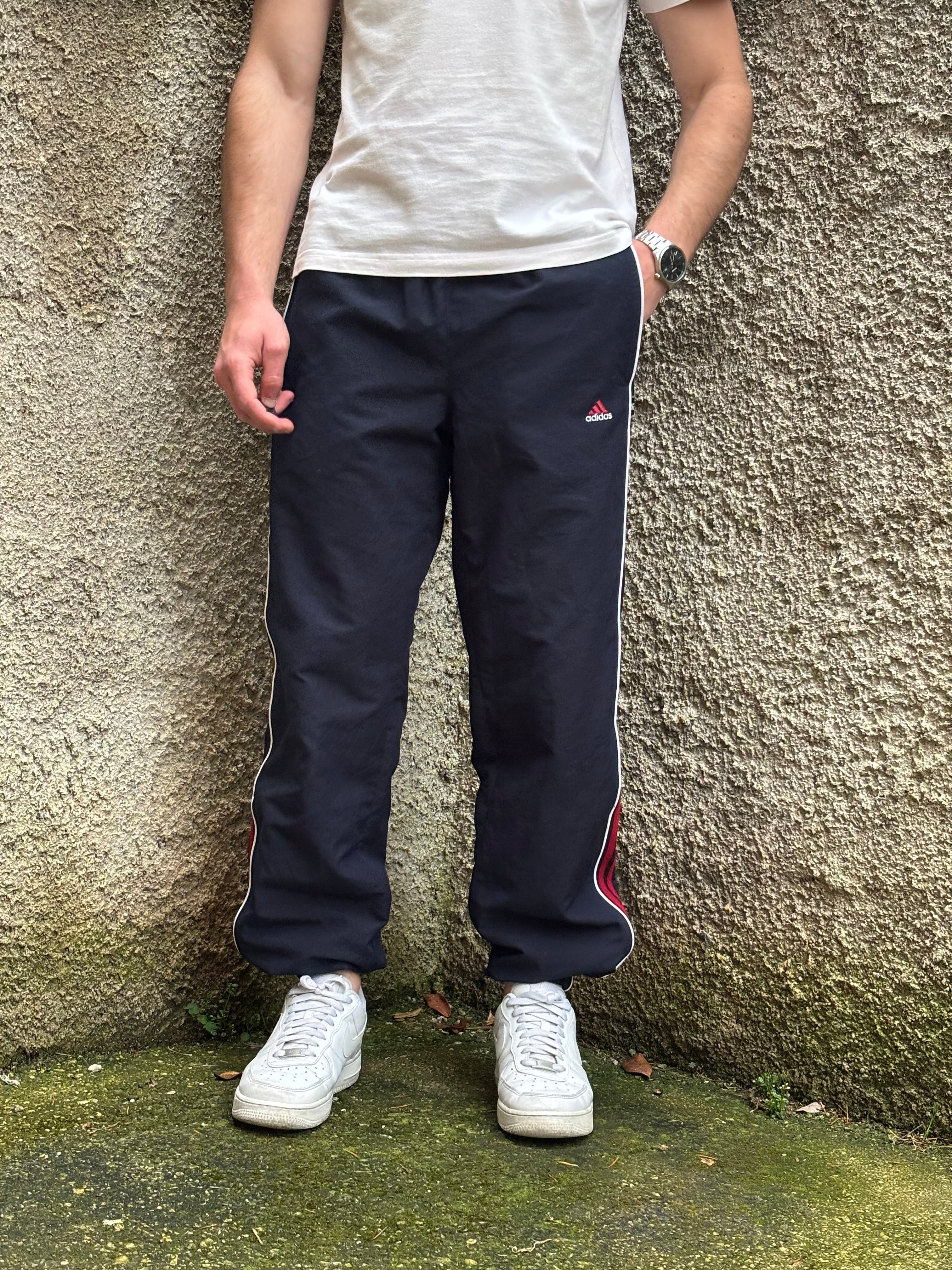 Adidas Vintage Track Pants Blu Navy Rosso Loose Fit