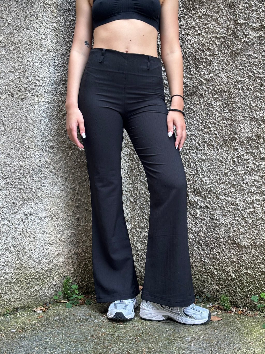 Pantalone Nero Flare Donna Vita Alta Y2K Vintage