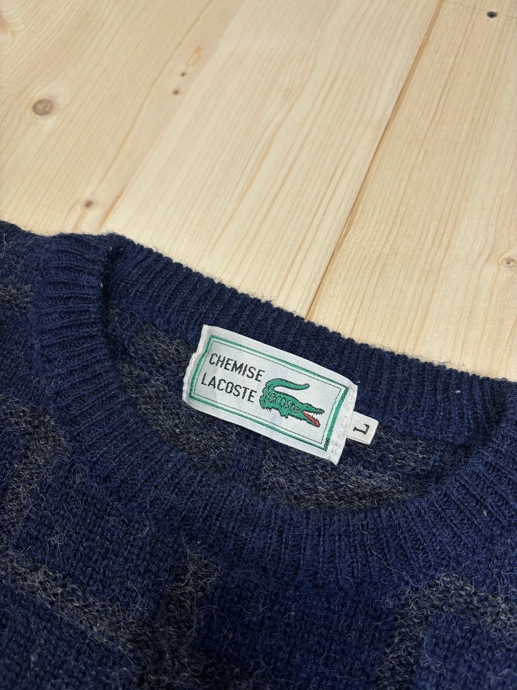 Vintage Lacoste Check Knit Crewneck Sweater – Navy Blue