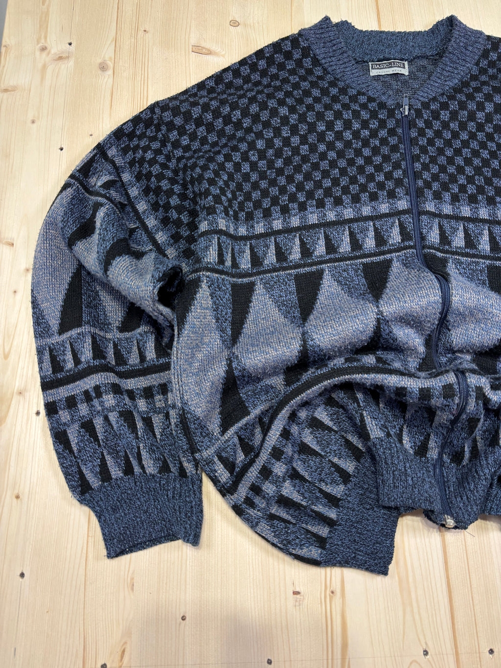 Maglione Vintage 90s con Zip in Misto Lana